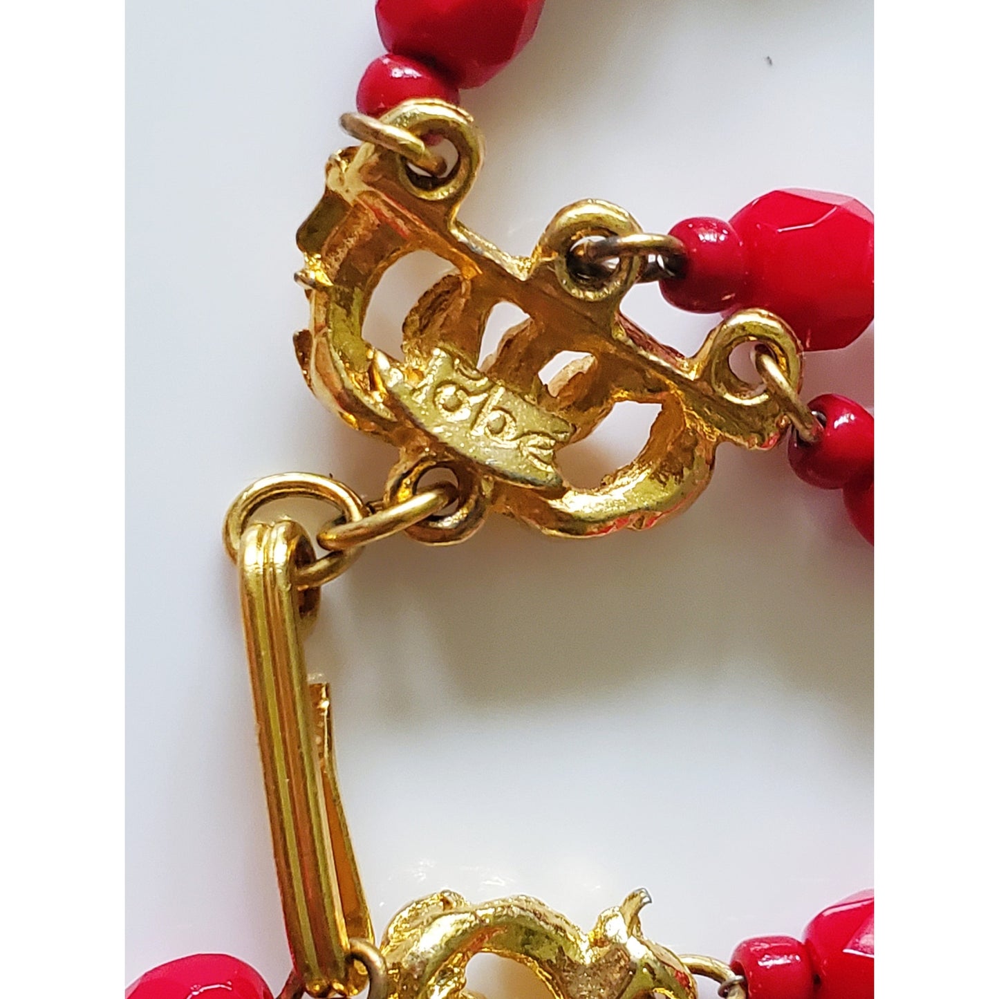 Vintage Hobe Red Acrylic Double Strand Beaded Necklace and Earring Set