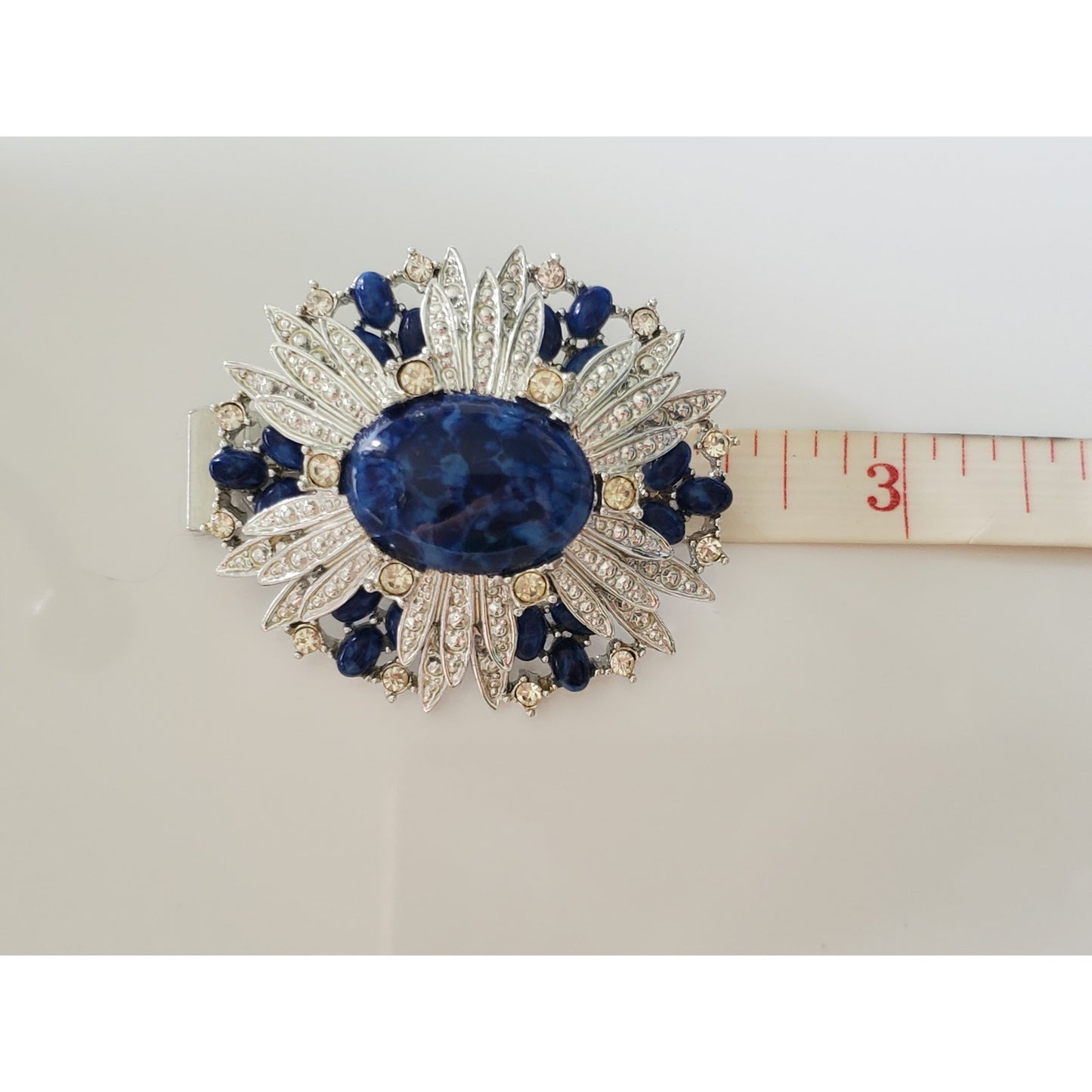 Vintage Sarah Coventry Faux Lapis Oval Halo Brooch