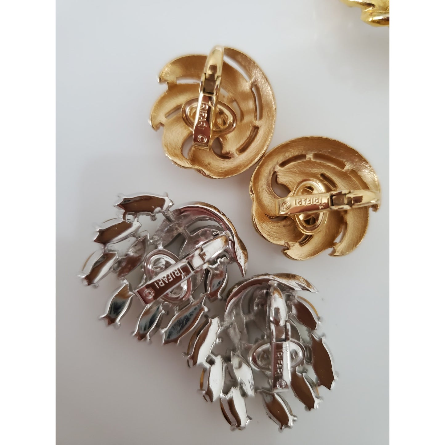 Vintage High Designer Clip On Earring Lot of 4 - Givenchy, Crown Trifari and Richelieu