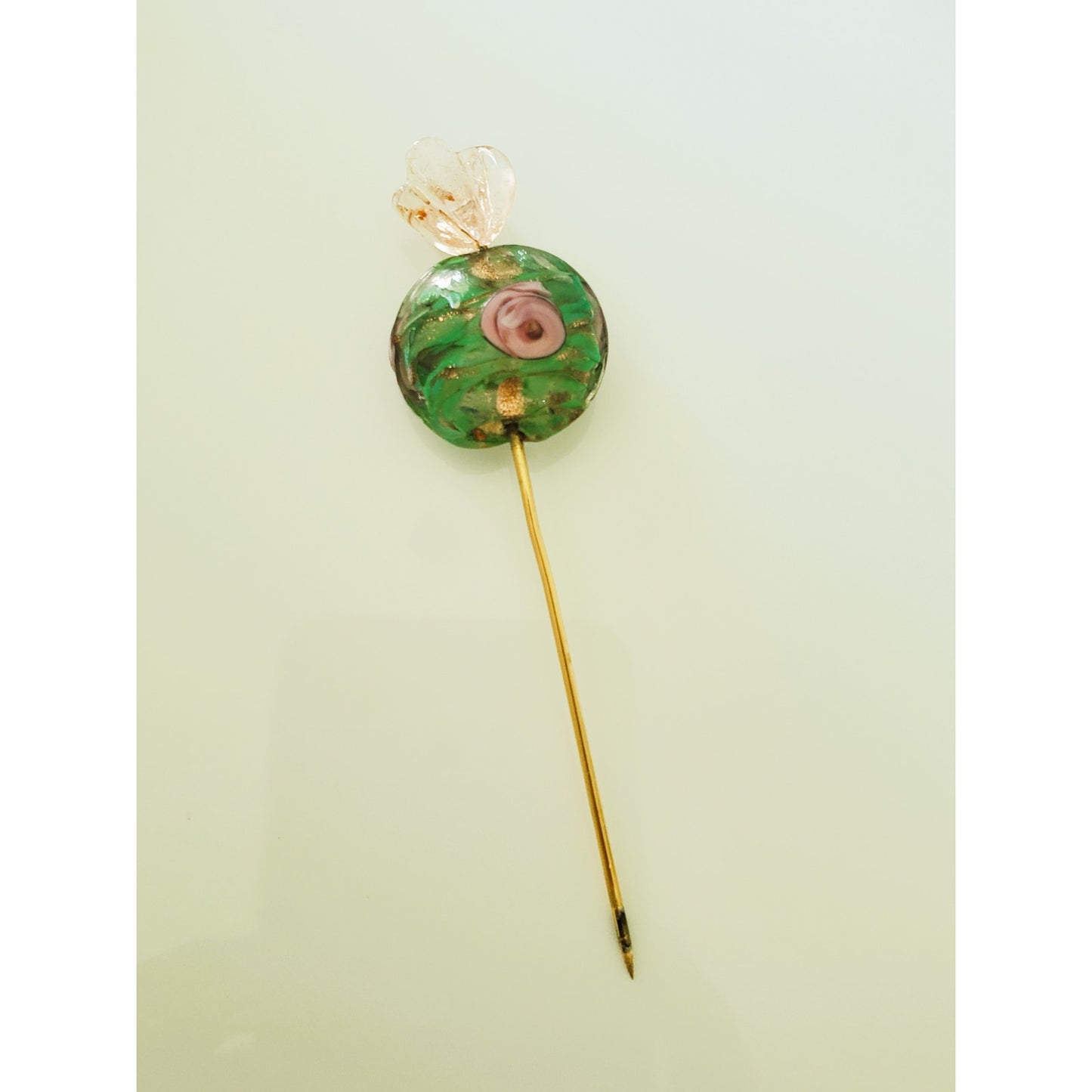 Vintage Hand Painted Glass Hat Pin