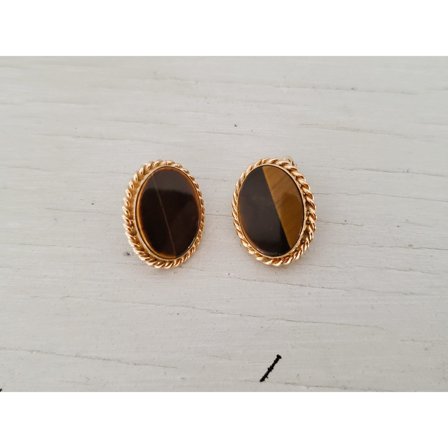Vintage Tiger-Eye Clip On Gold-fill Earrings