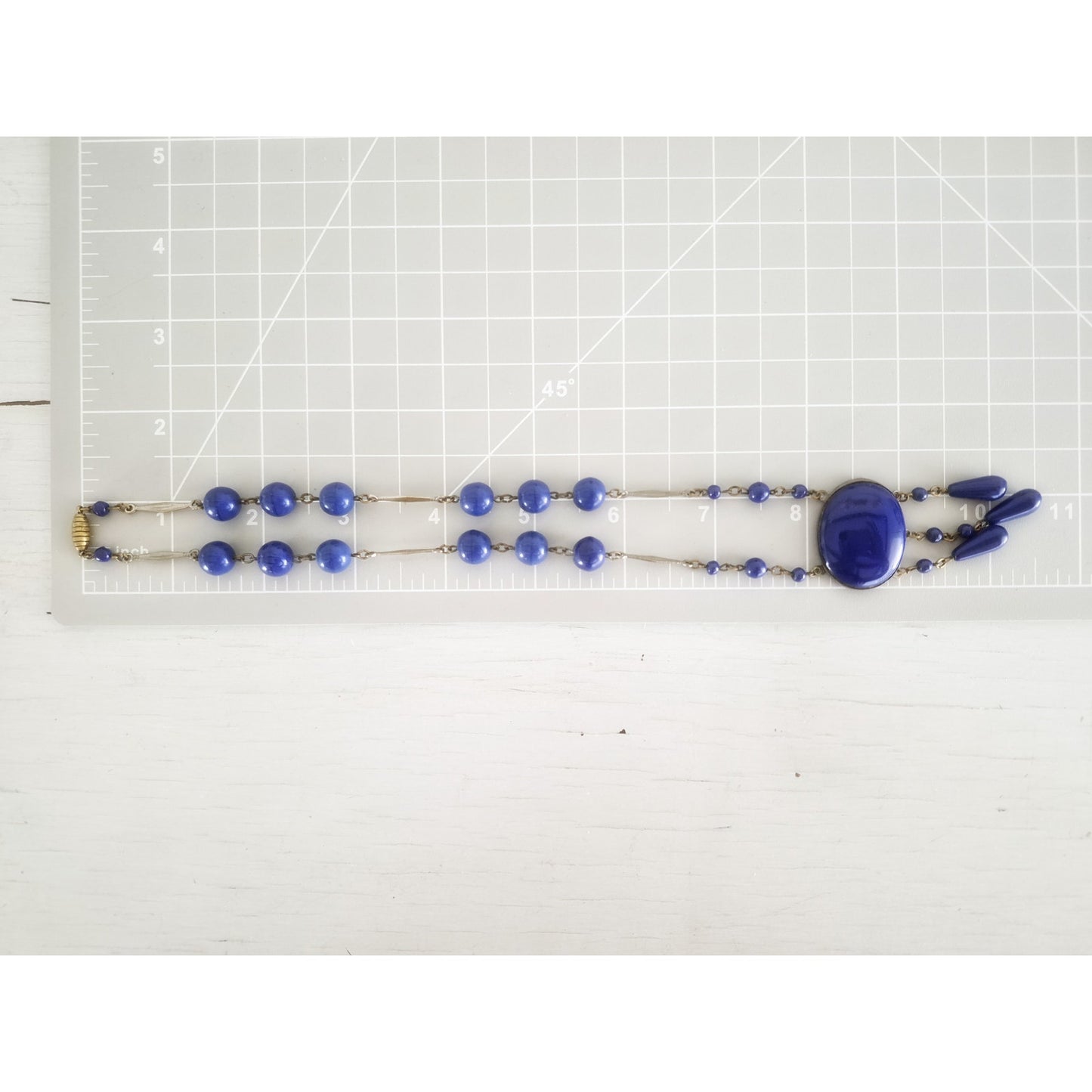 Vintage Blue Glass Bead Lariat Necklace