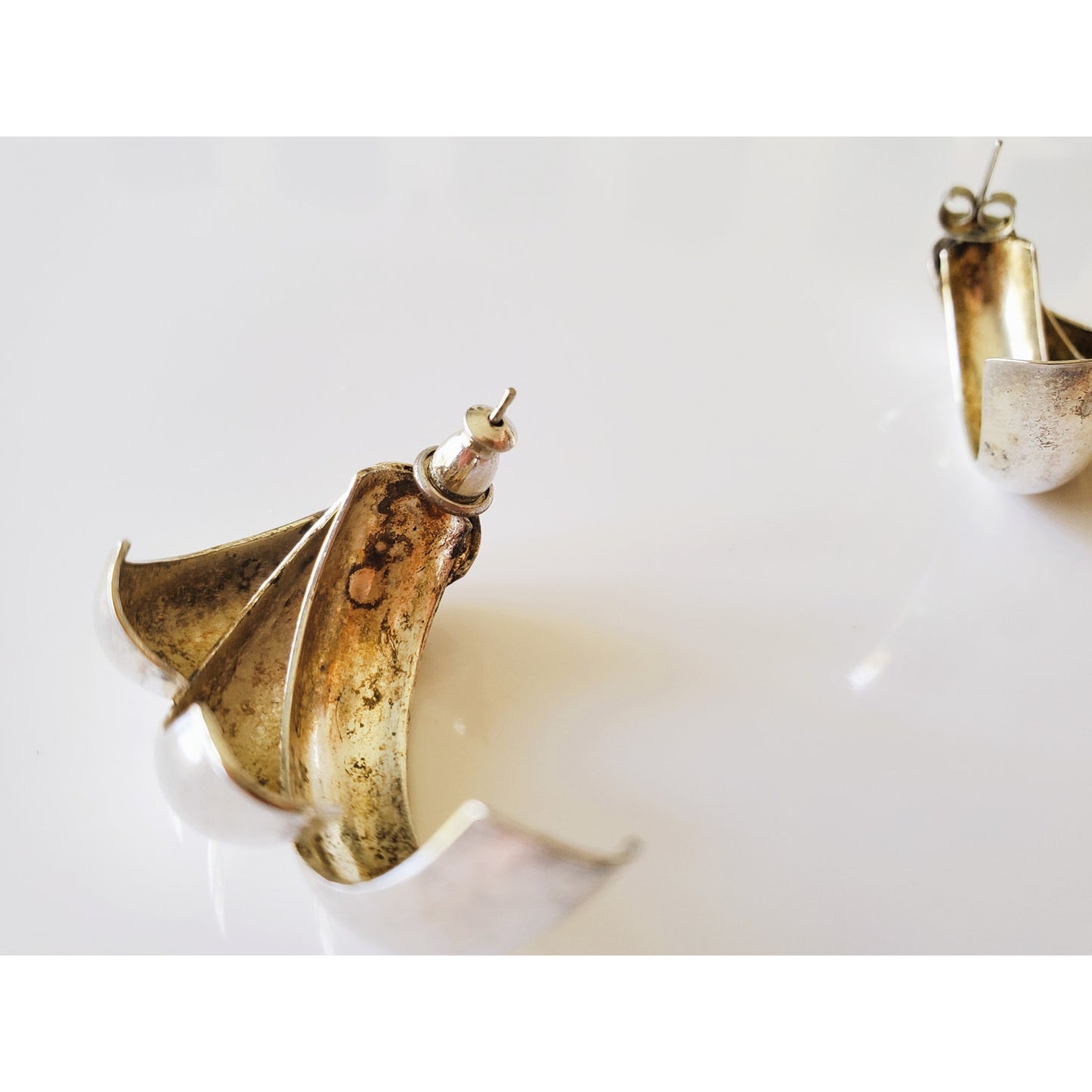 Vintage Silver Tone Feather Earrings