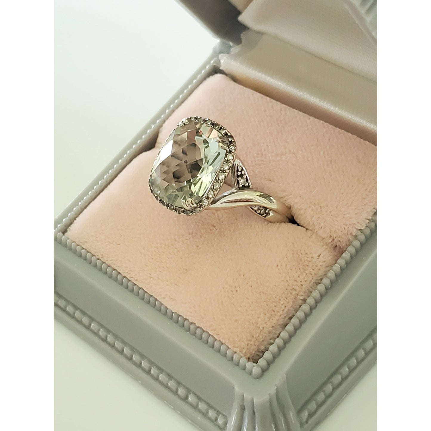 Vintage 10K Gold Prasiolite and Diamond Cocktail Ring