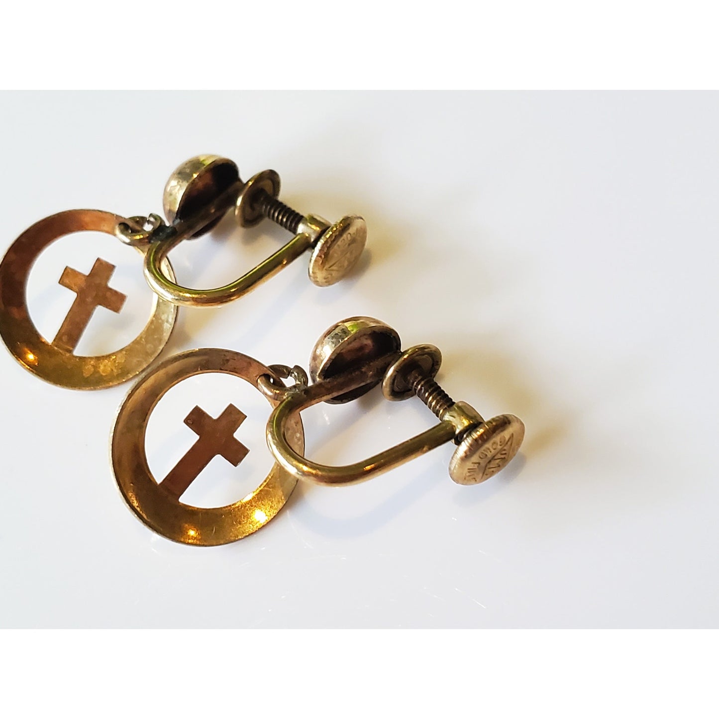Vintage Gold Filled Screw Back Cross Earrings