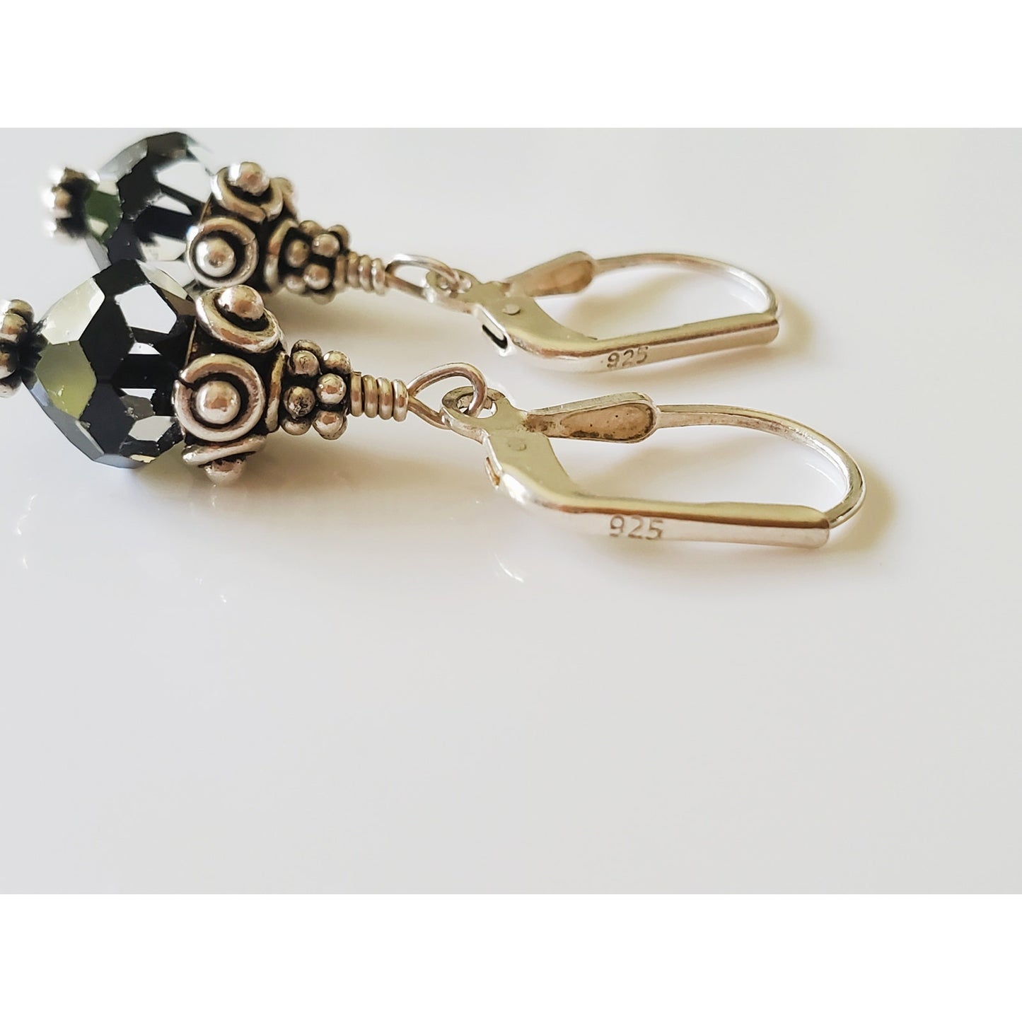Vintage Sterling Silver and Black Stone Dangle Earrings