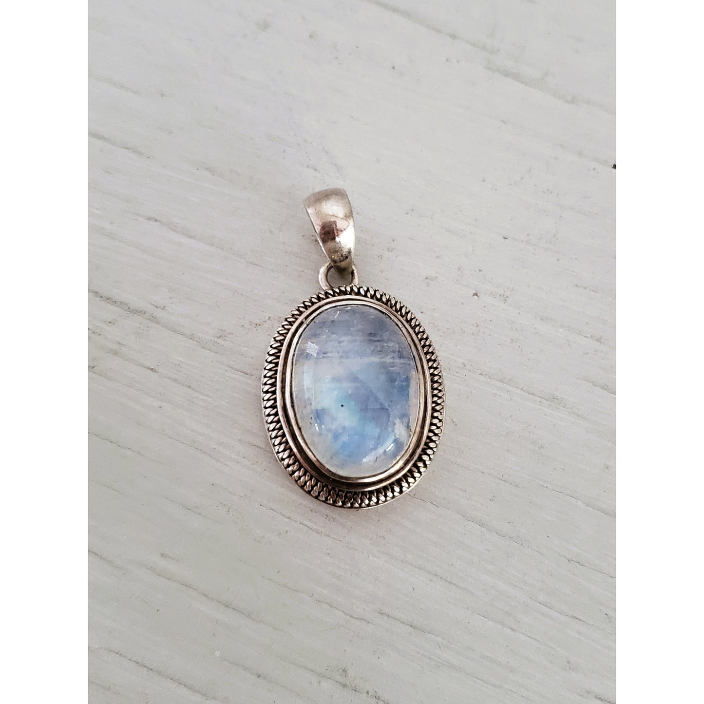 Vintage Sterling Silver Oval Moonstone Pendant