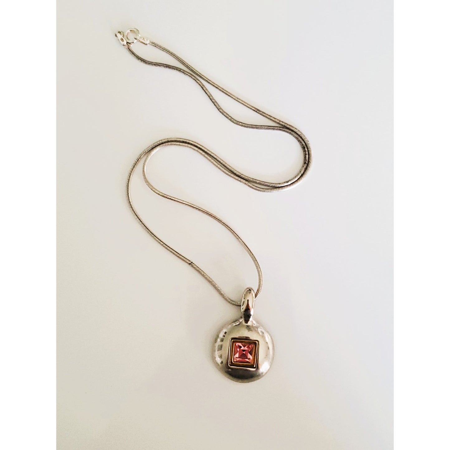 Vintage Sterling Silver Pink Stone Necklace