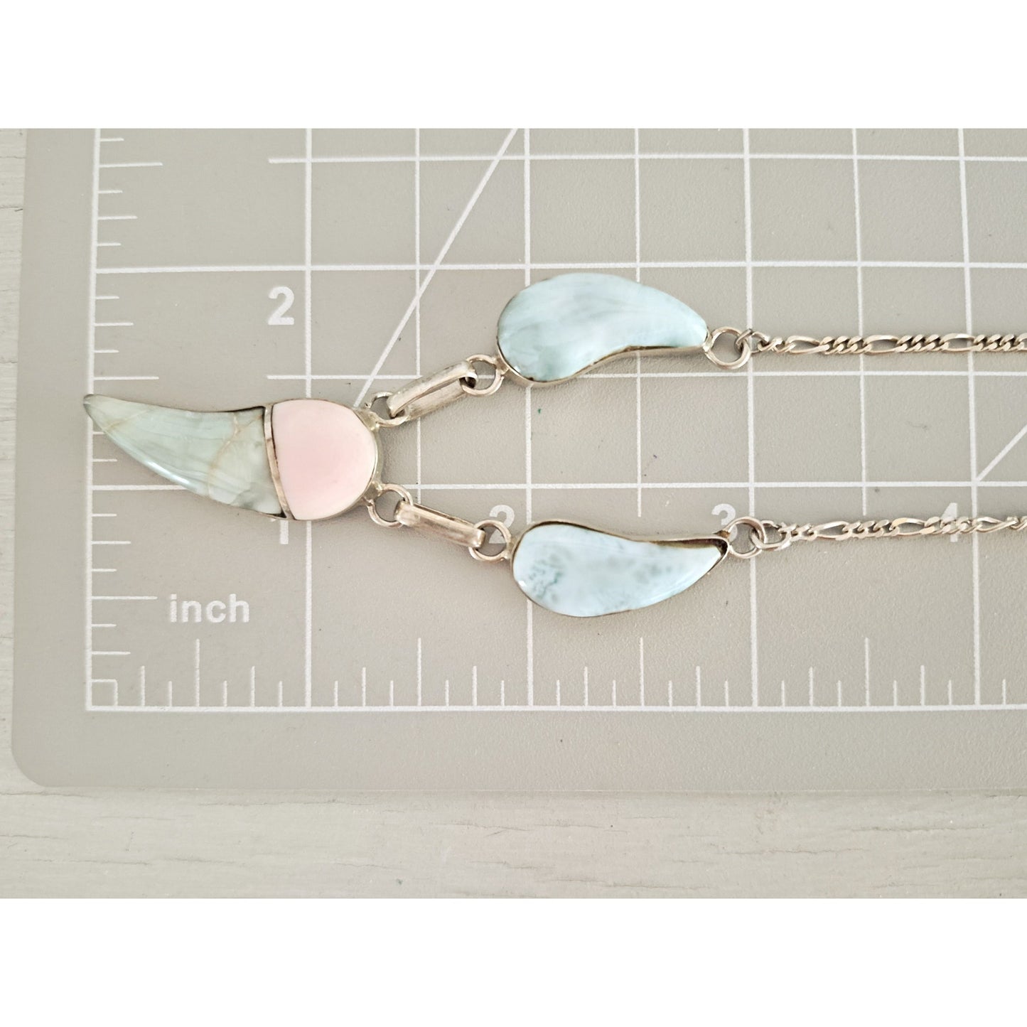 Vintage Larimar Pastel Stone Sterling Silver Figaro Choker Necklace