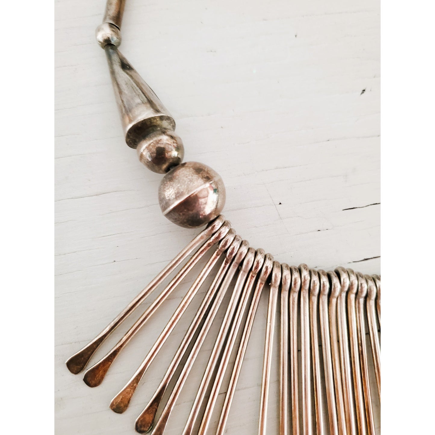 Vintage Silver Tone Fringe Bib Necklace