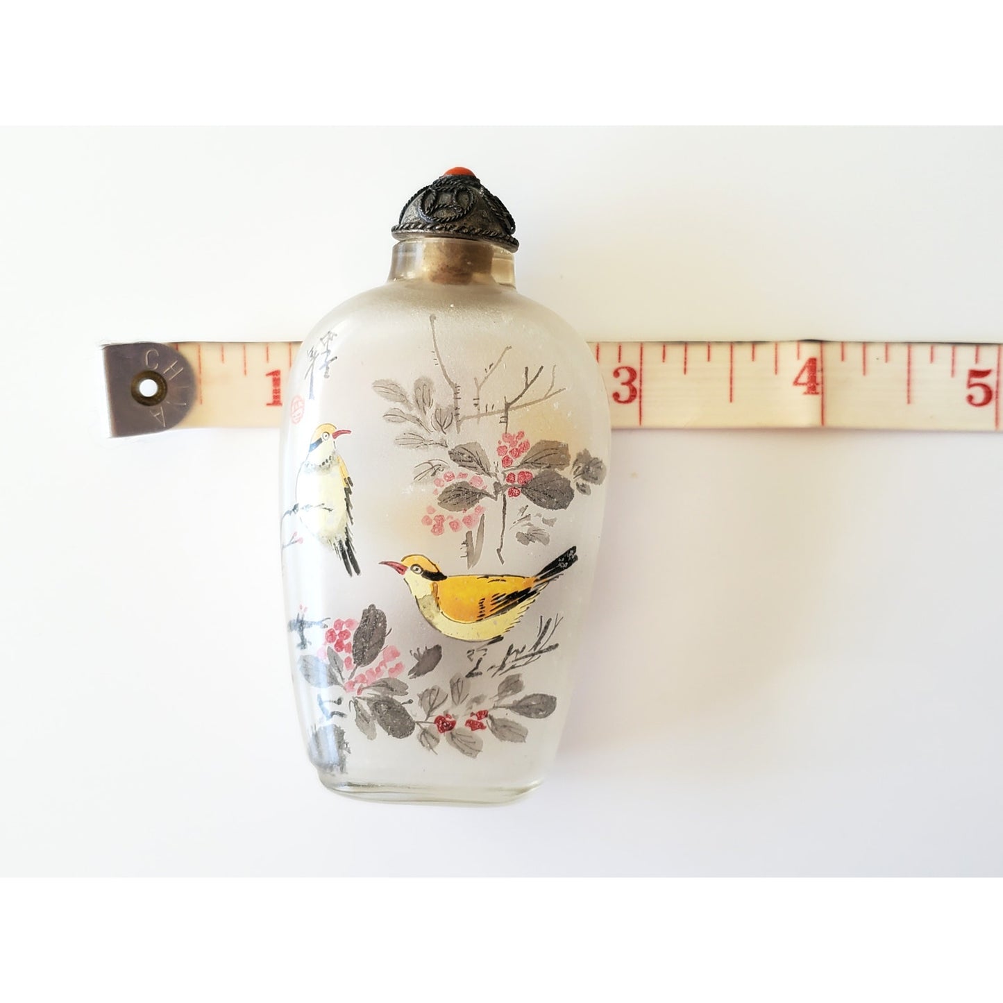 Vintage Chinese Bird and Floral Painted Snuff Bottle