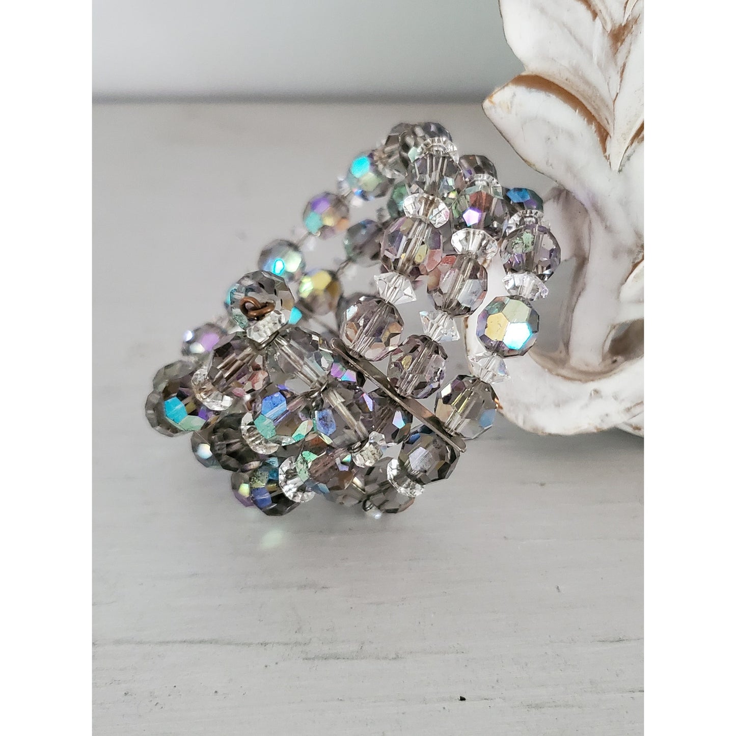 Vintage Smokey Crystal Bracelet and Earring Jewelry Set