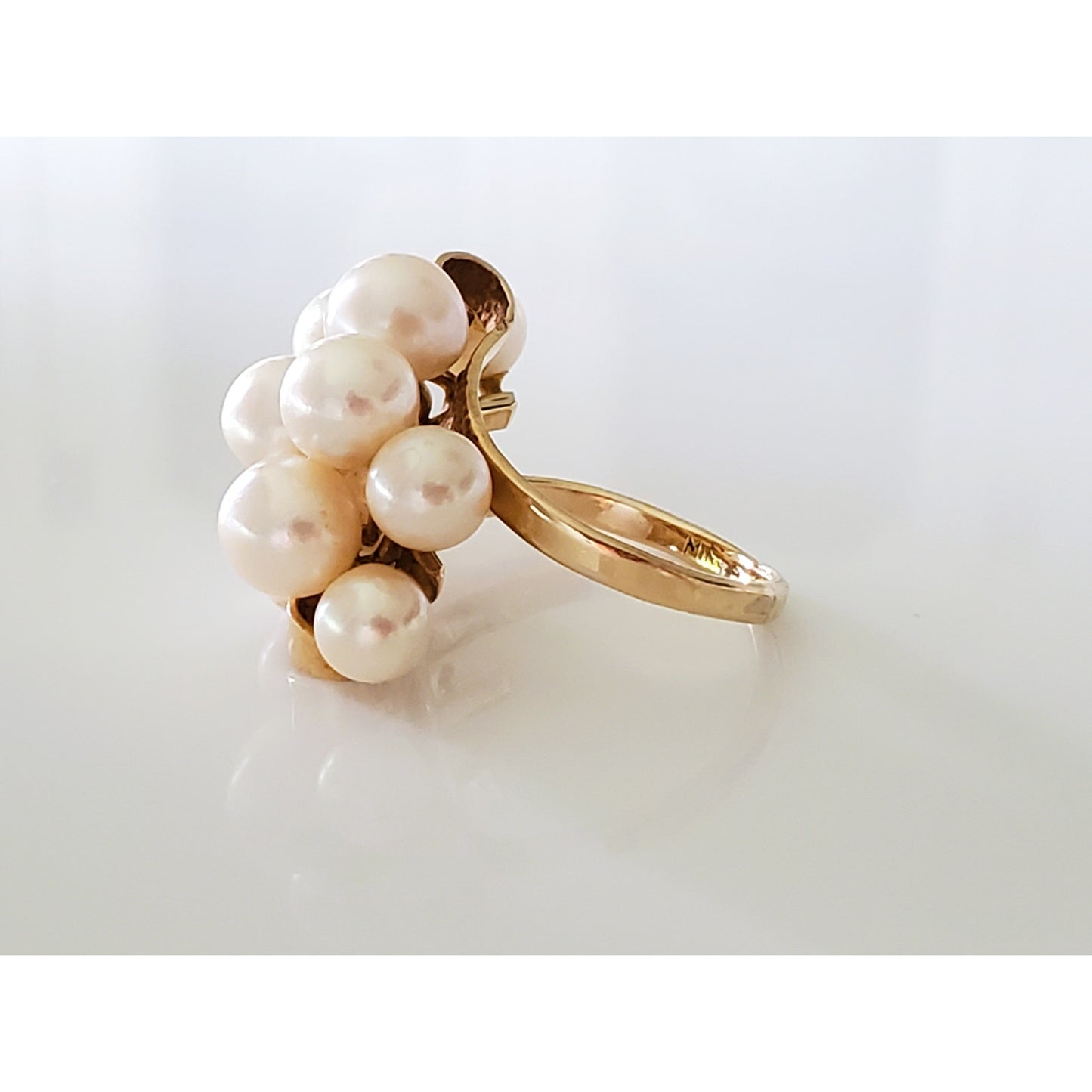 Vintage 14K Gold Mings Designer Cultured Pearl Cluster Cocktail Ring