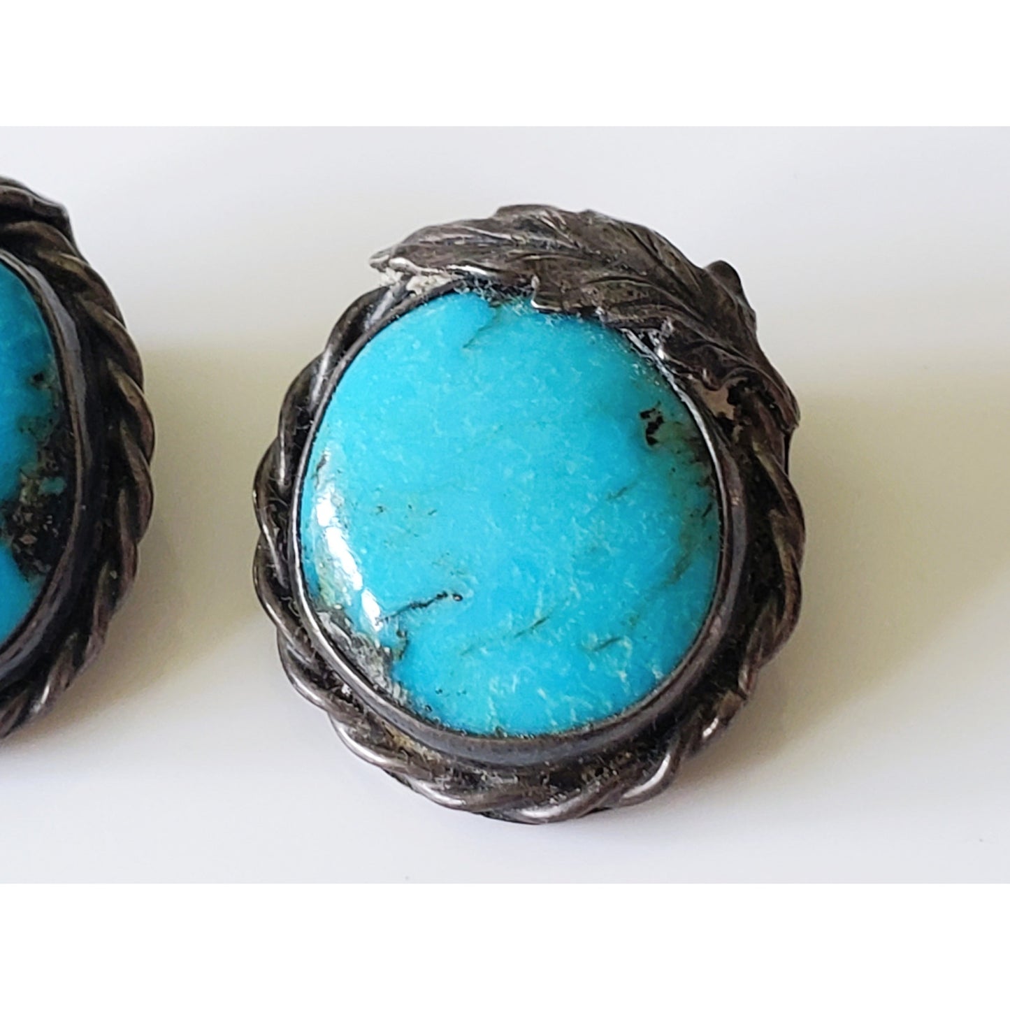Vintage Turquoise Navajo Sterling Silver Clip On Earrings
