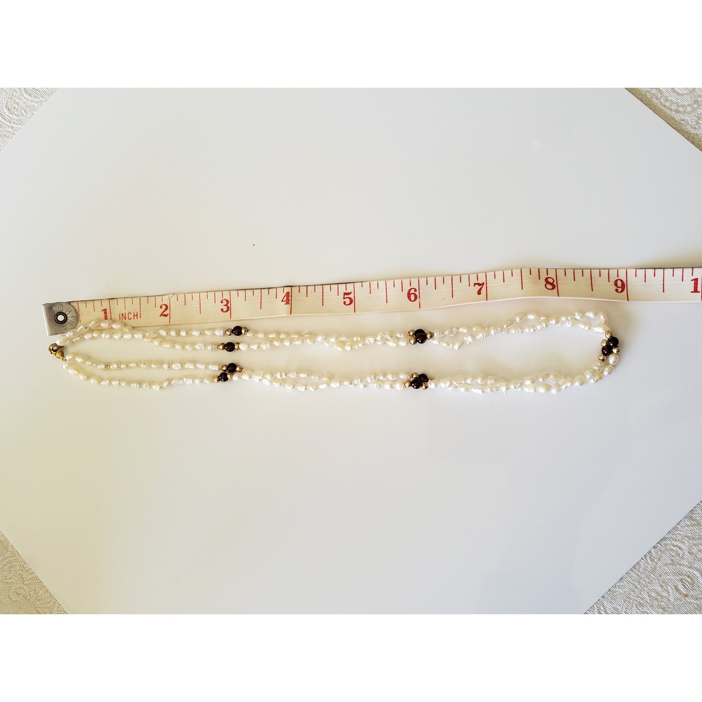 Vintage 18in Rice Pearl and Garnet Bead Necklace