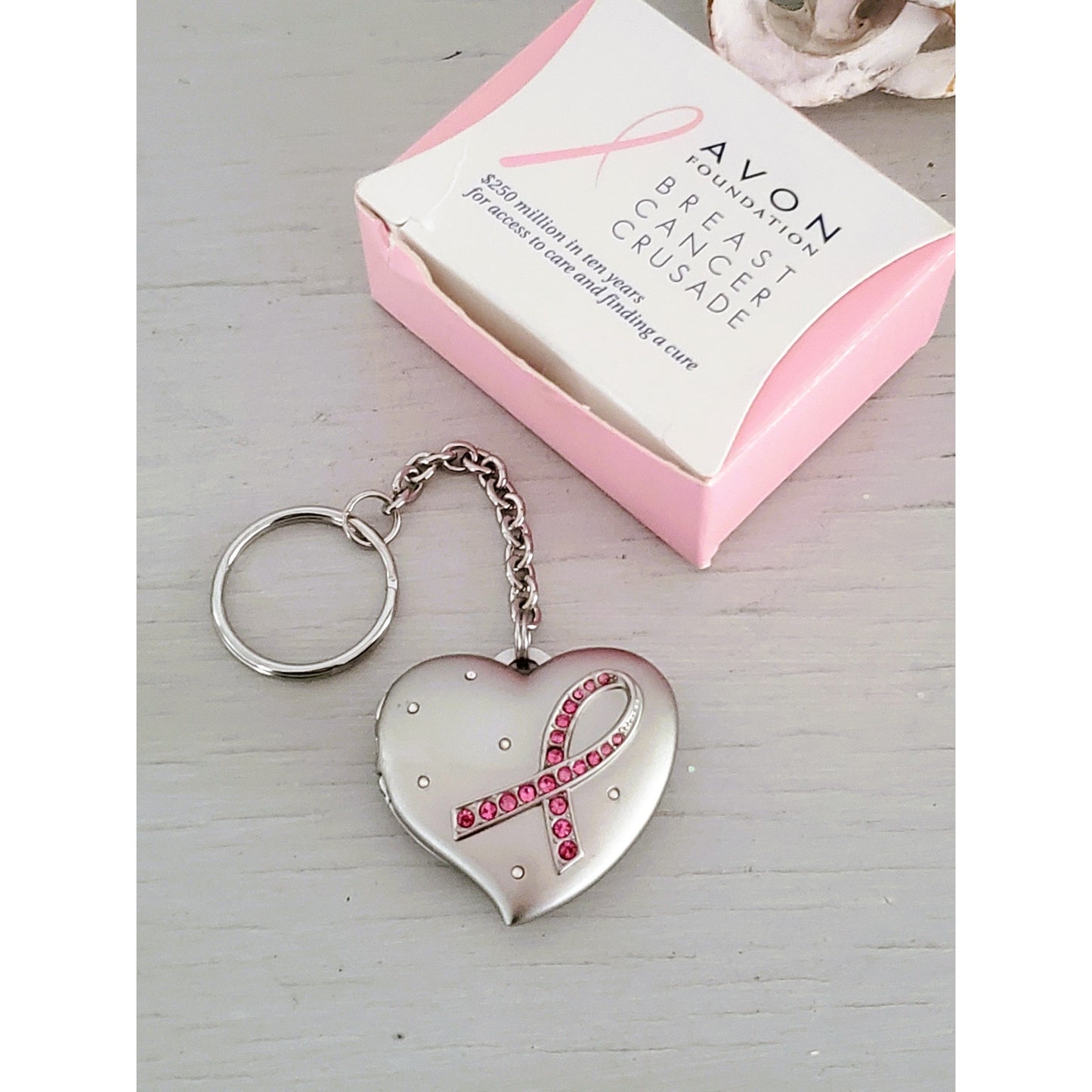 Avon Breast Cancer Crusade Heart Silver Locket Keychain