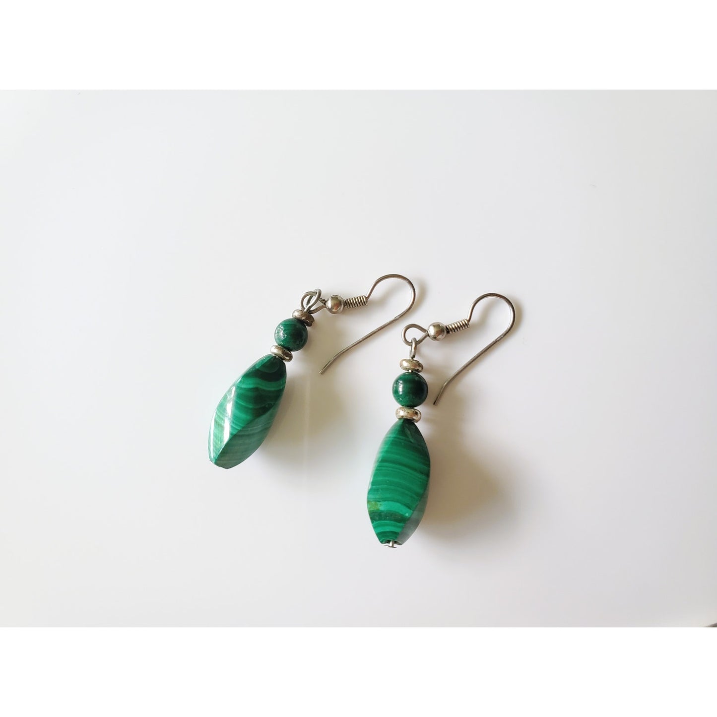 Vintage Sterling Silver Malachite Pendant and Earring Set