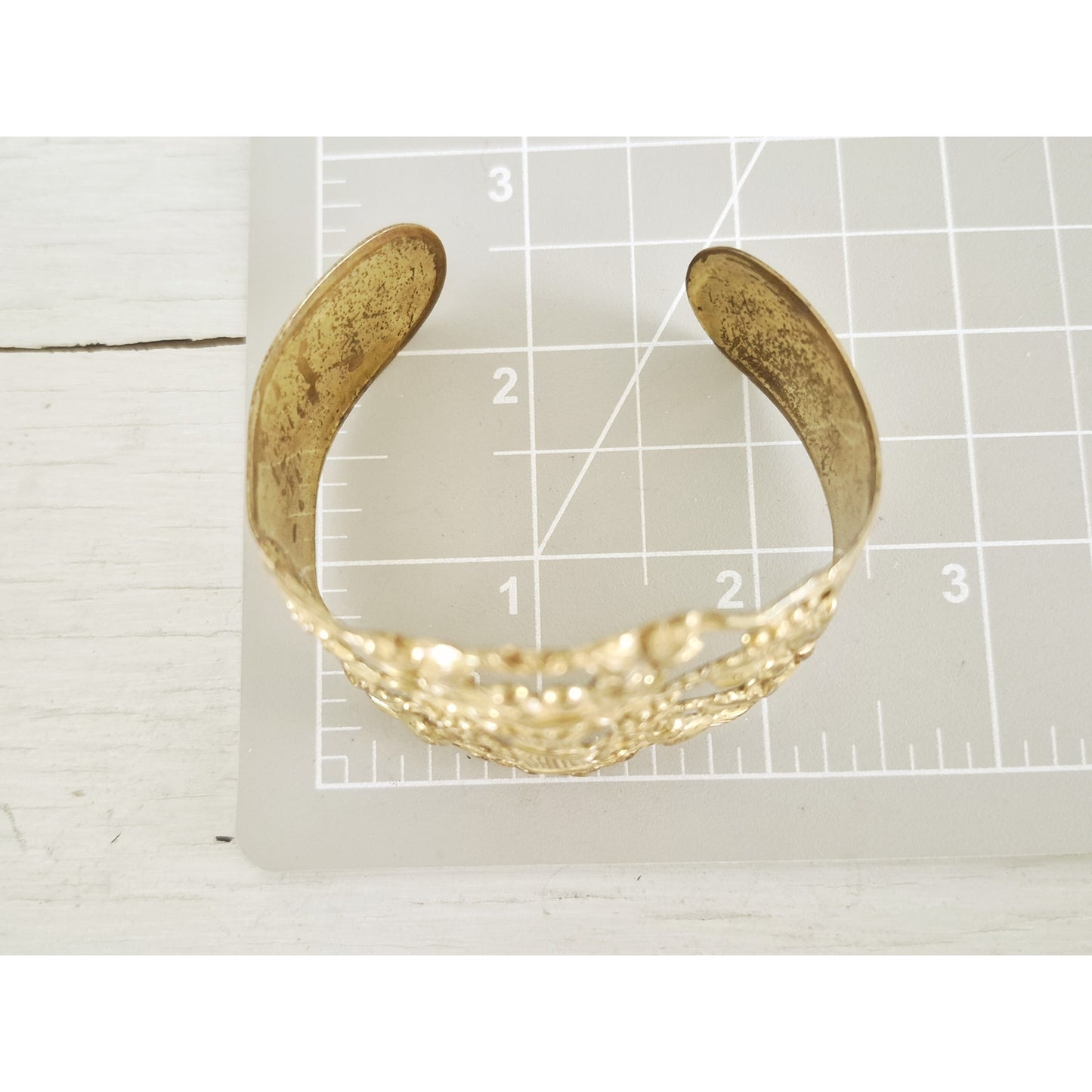 Vintage Repoussé-Style Brass Cuff Bracelet