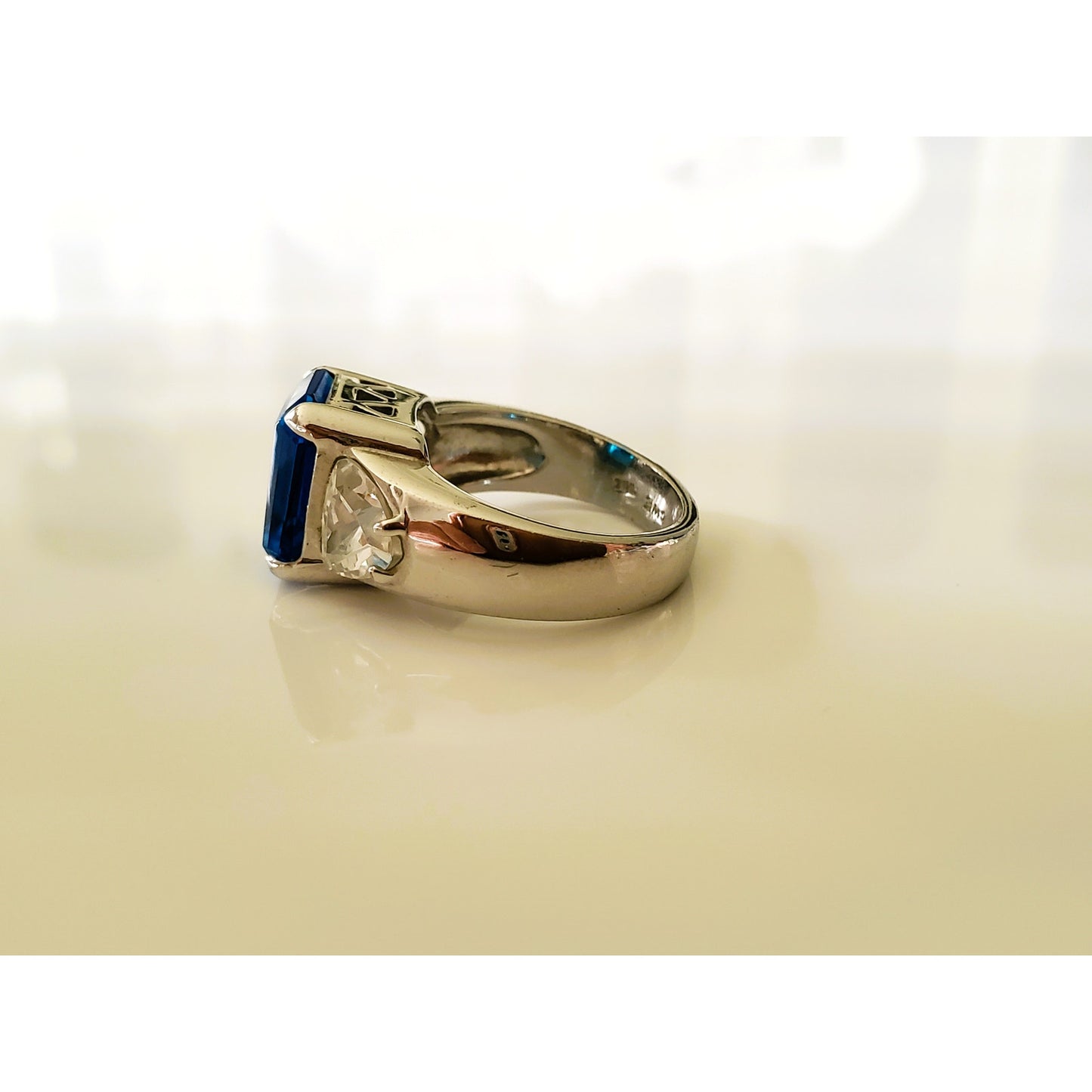 Sterling Silver Large Cocktail Blue Stone Ring