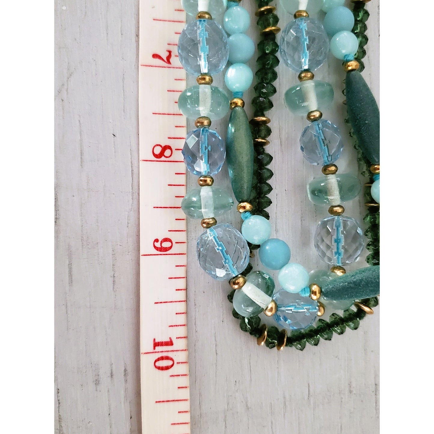 Monet Signed Light Green & Blue Necklace and Brooch Jewelry Set