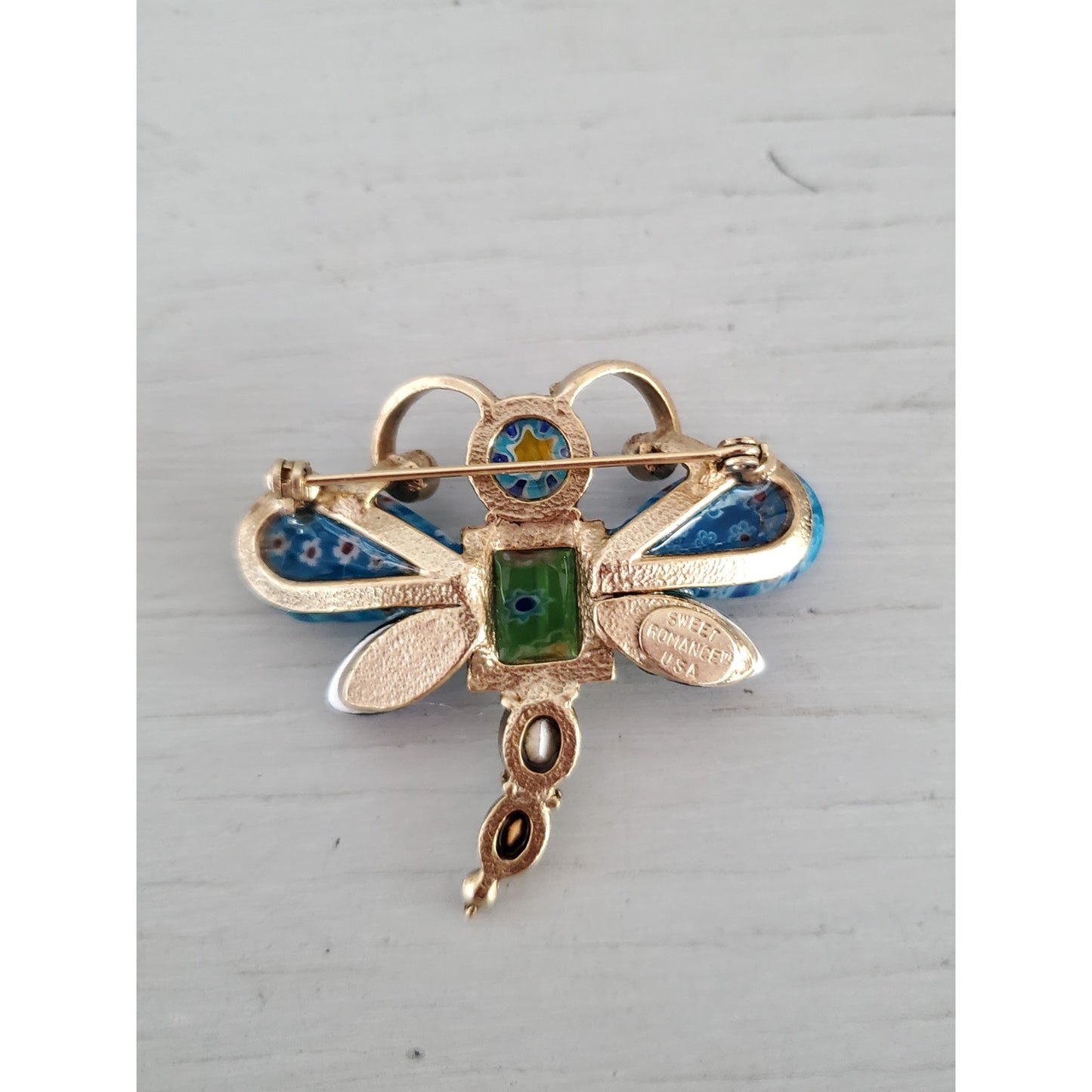 SWEET ROMANCE Millefiori Glass Butterfly Pin Brooch