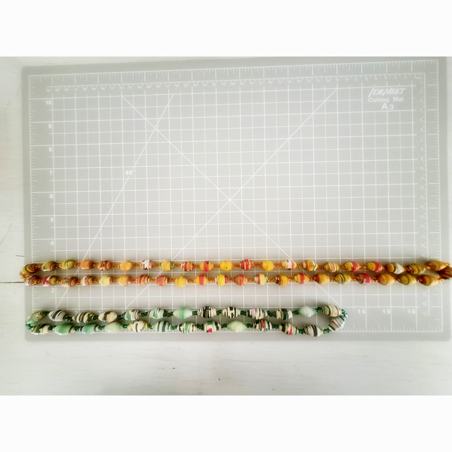 Vintage Orange and Green Rolled Paper Bead Necklace Lot of 2