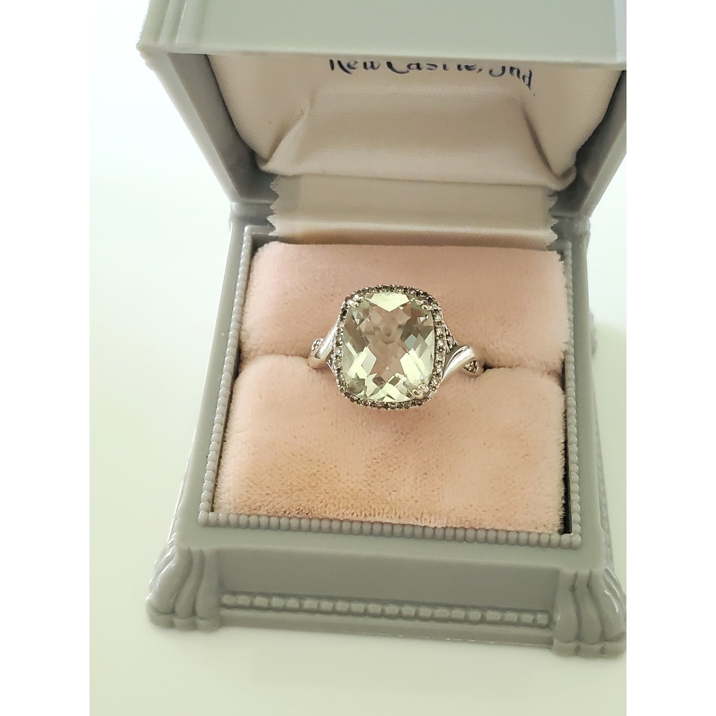 Vintage 10K Gold Prasiolite and Diamond Cocktail Ring