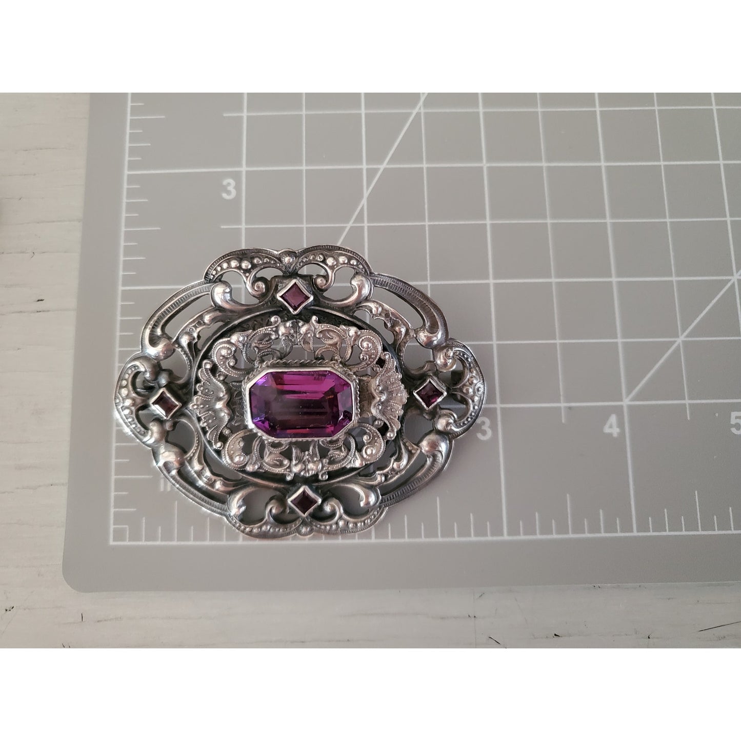 Antique Vintage Fishel & Nessler Victorian Purple Stone Brooch