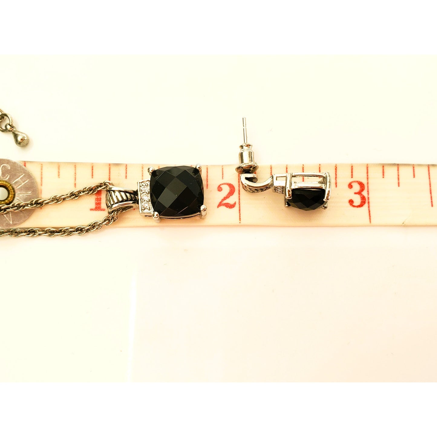 Vintage Blackstone and Silvertone Necklace and Earring Set