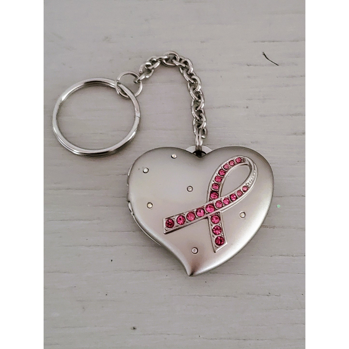 Avon Breast Cancer Crusade Heart Silver Locket Keychain