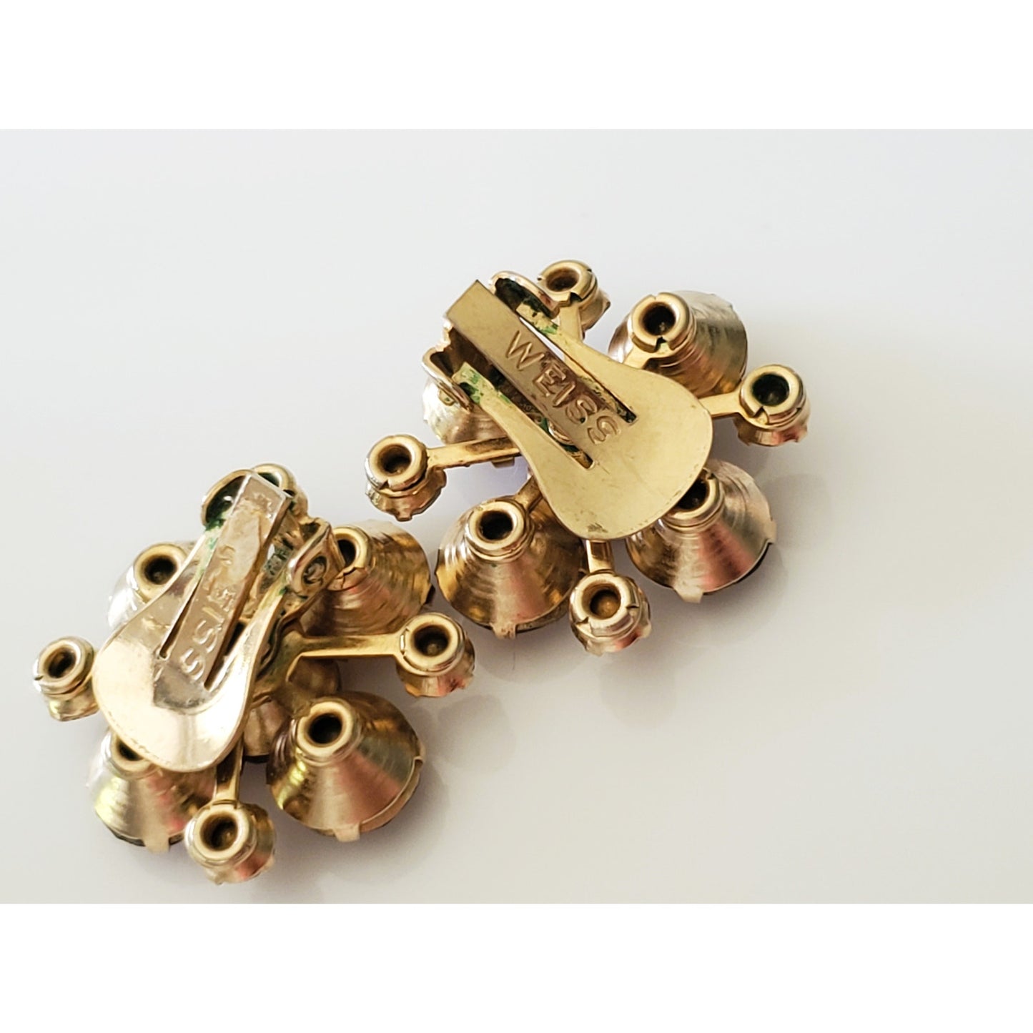 Vintage Weiss Amber Topaz Rhinestone Clip On Earrings