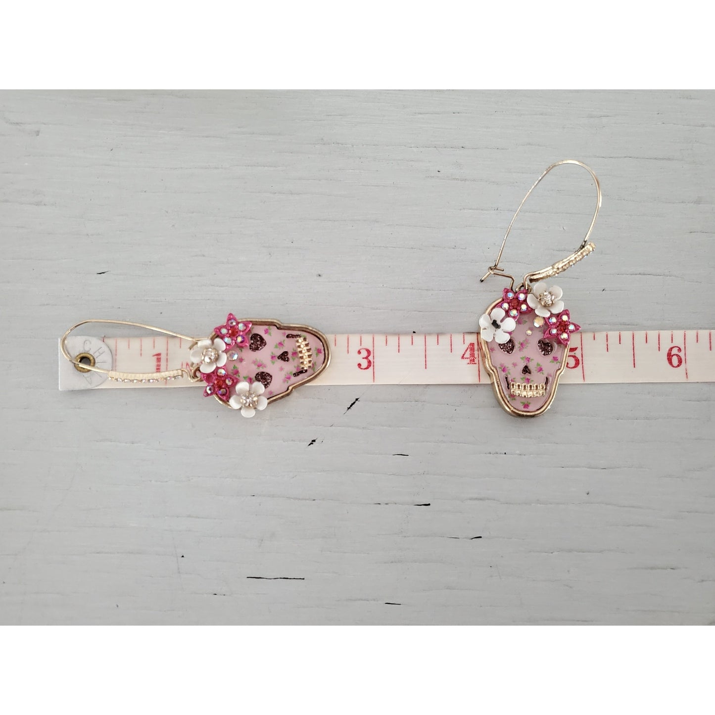 Betsey Johnson Floral Skull Dangle Earrings