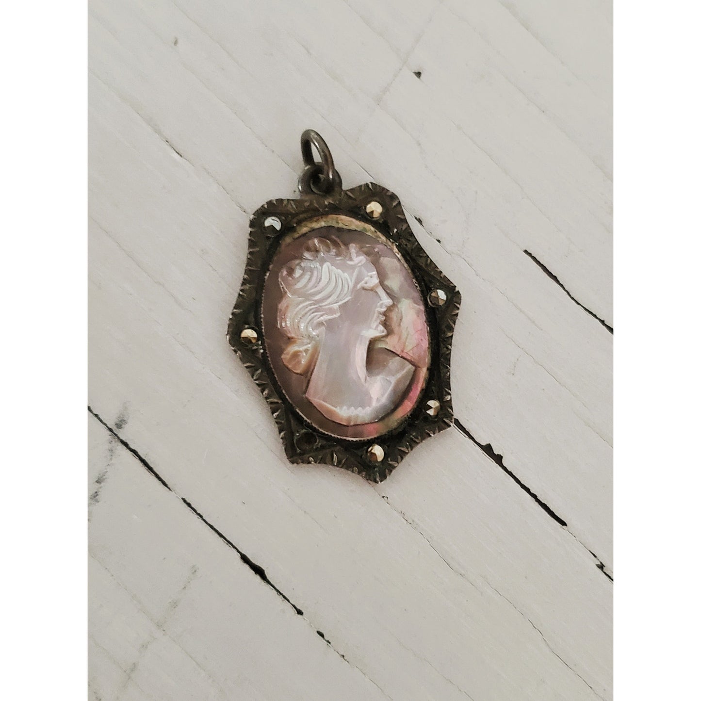 Vintage Sterling 800 Mother of Pearl Cameo Pendant