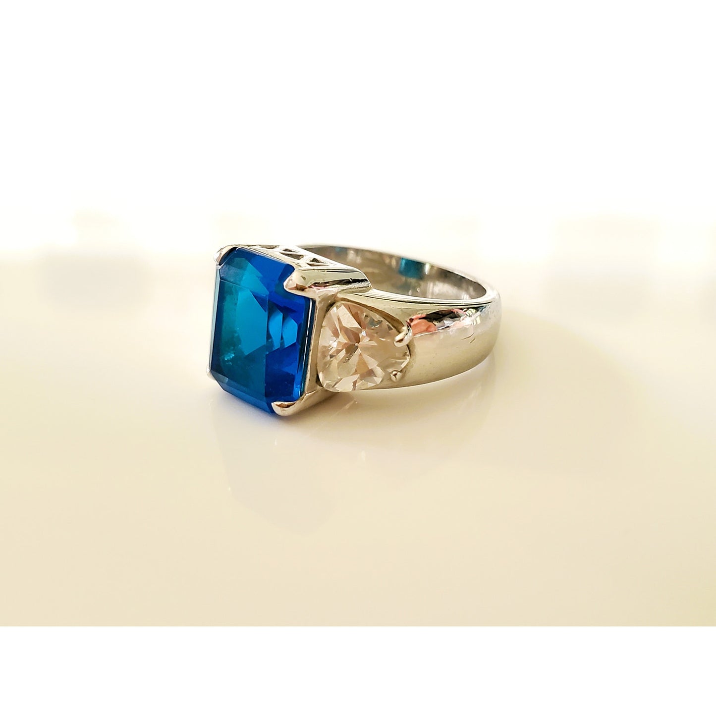 Sterling Silver Large Cocktail Blue Stone Ring