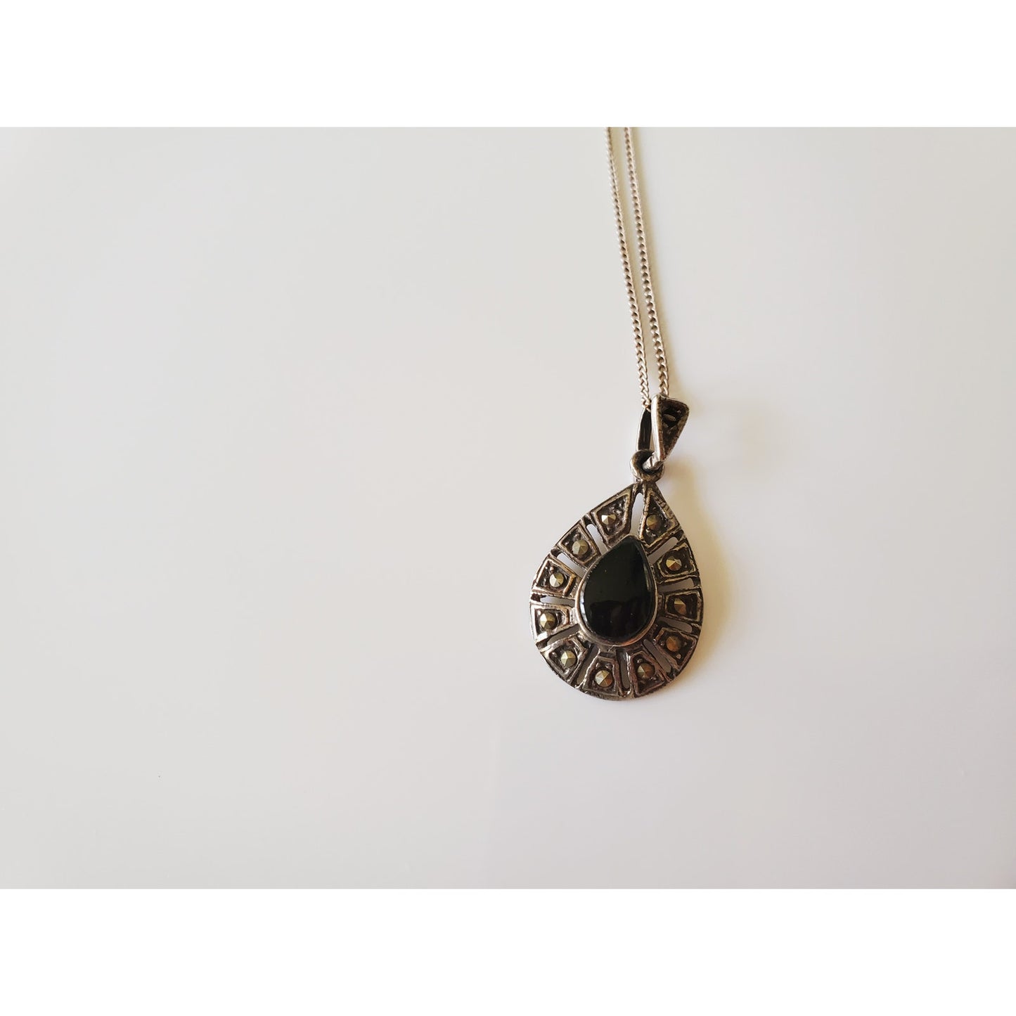 Vintage Sterling Silver Avon Black Stone Necklace