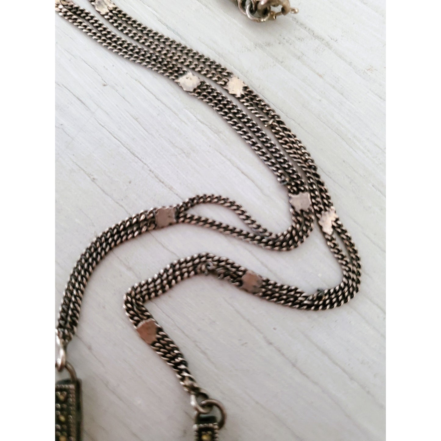 Modernist Sterling Silver Marcasite Lariat Necklace