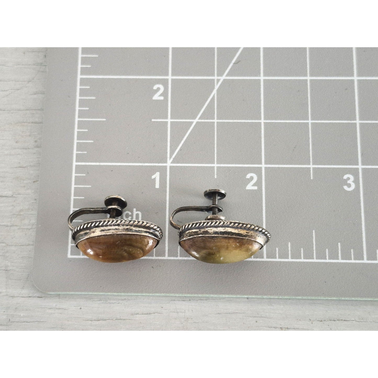 Vintage Sterling Silver Tiger Eye Oval Screw On Earrings