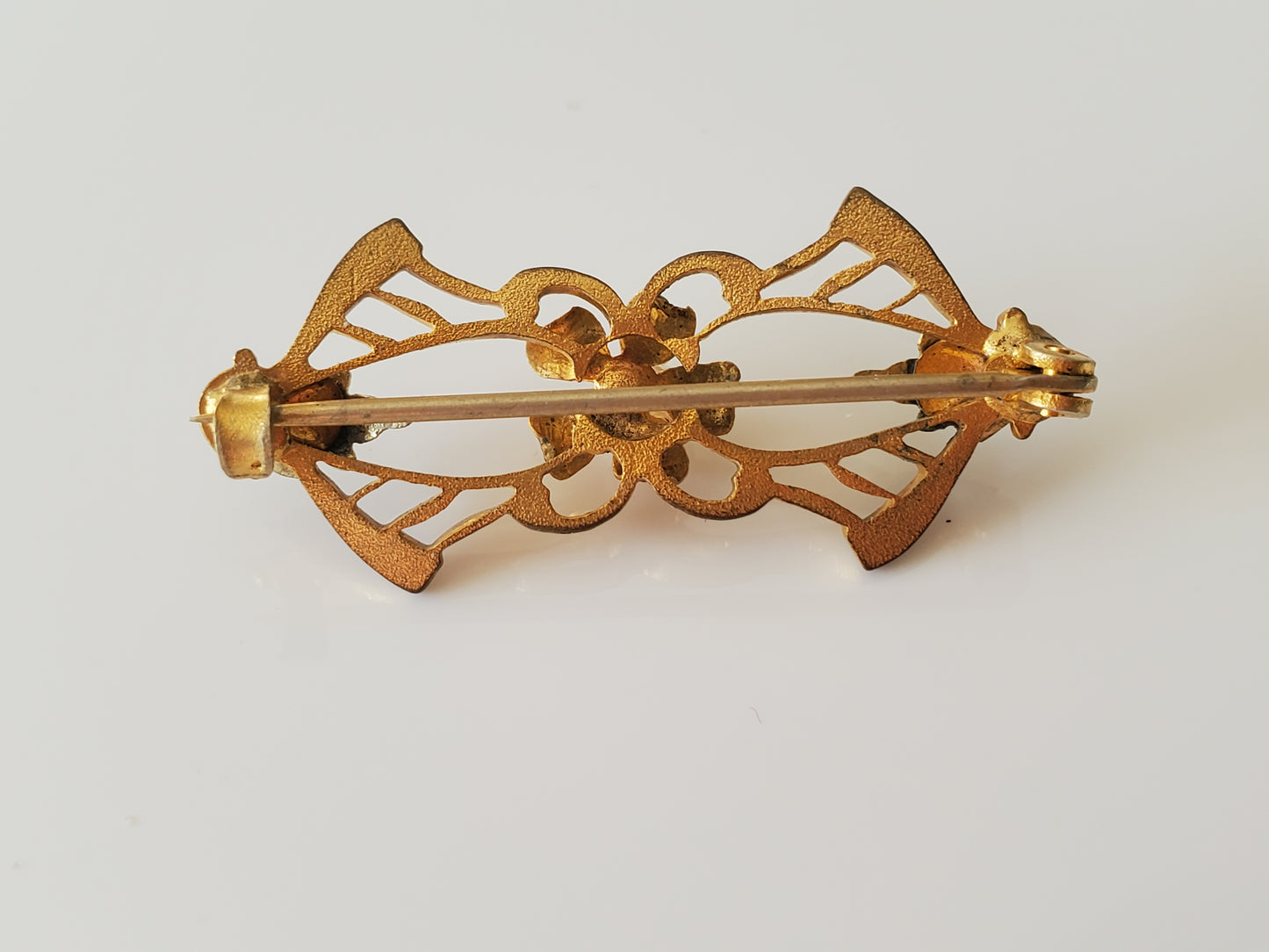 Vintage Small Delicate Black Enamel and Faux Pearl Pin Brooch
