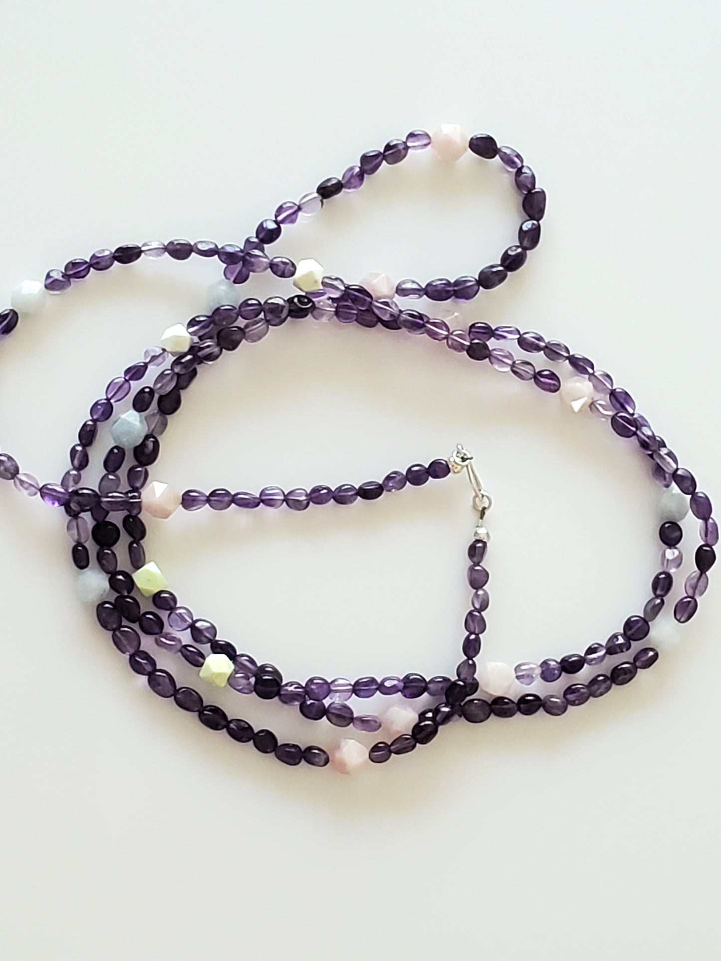 Multi-color Purple Glass Beaded 60 inch Never-ending Necklace with Sterling Silver Clasp