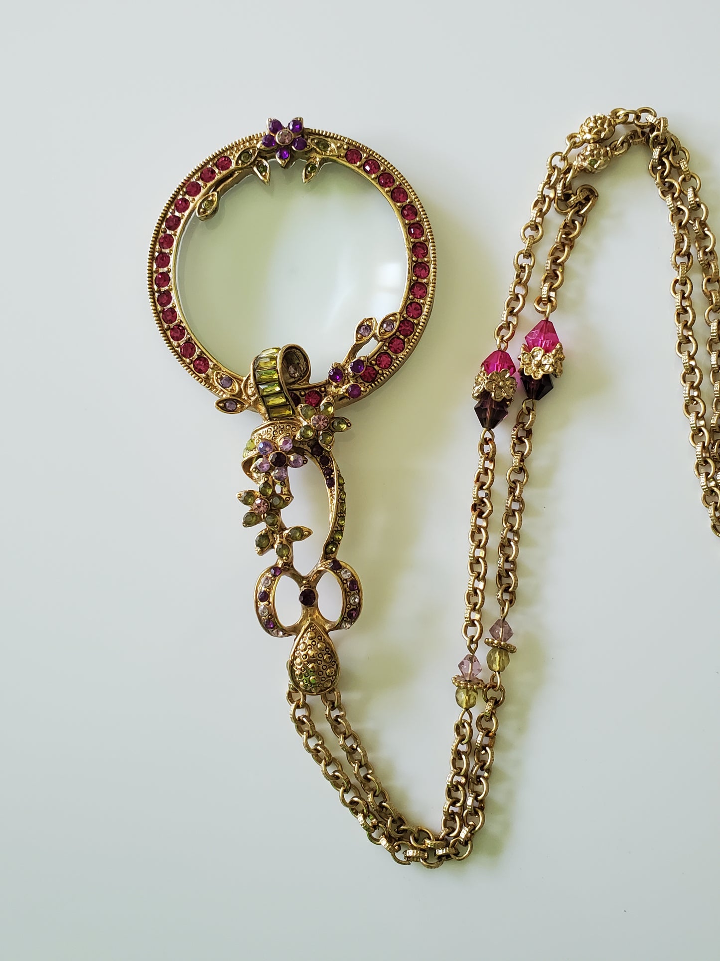 Colleen Lopez HSN FLORAL FLOWER LORGNETTE Magnifying Glass Necklace