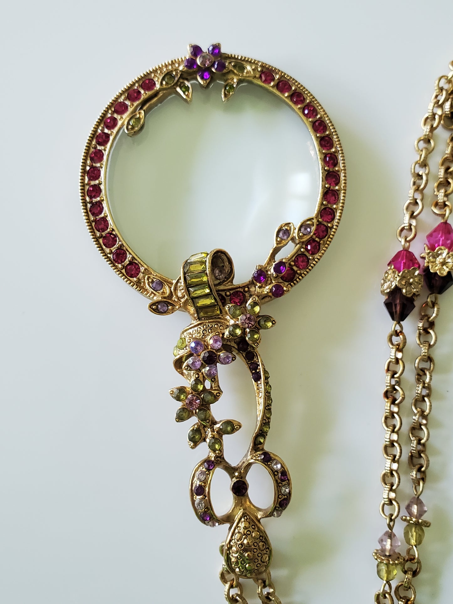 Colleen Lopez HSN FLORAL FLOWER LORGNETTE Magnifying Glass Necklace