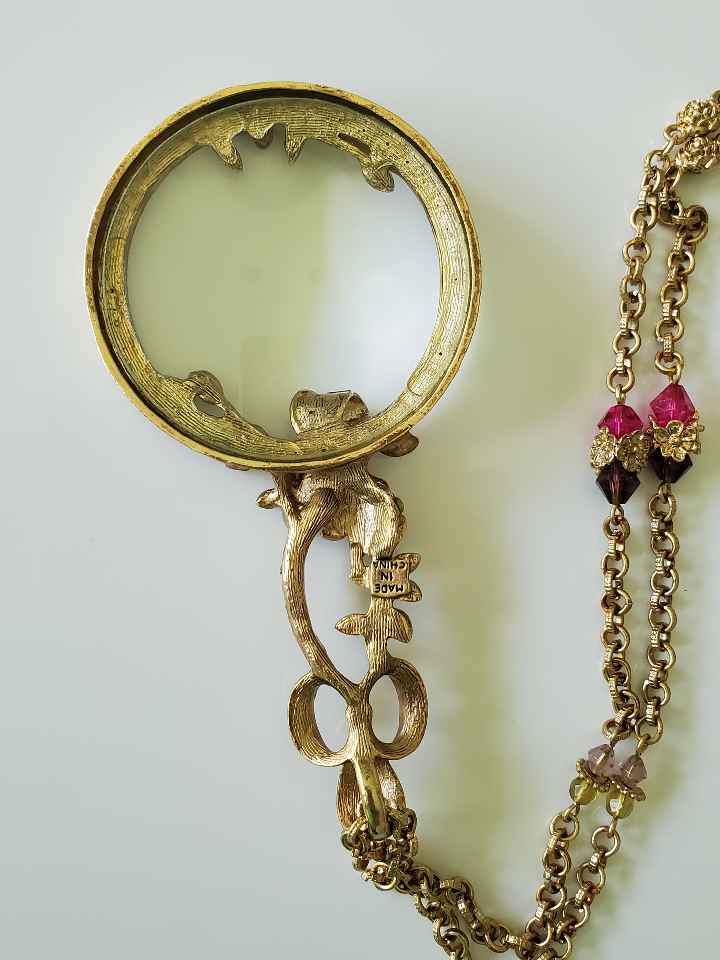 Colleen Lopez HSN FLORAL FLOWER LORGNETTE Magnifying Glass Necklace