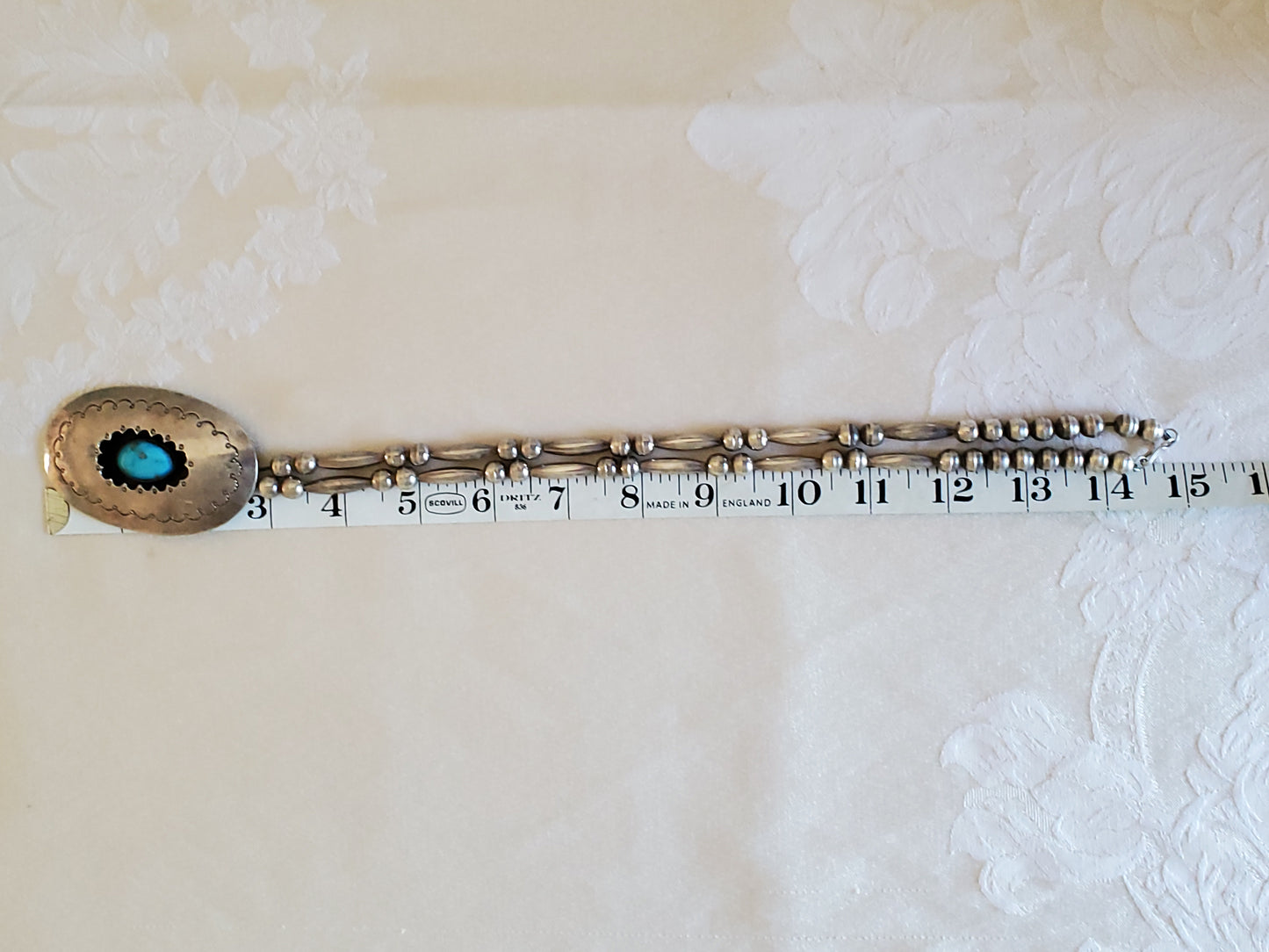Vintage Mid-Century Navajo Sterling Shadowbox Turquoise Bead Necklace