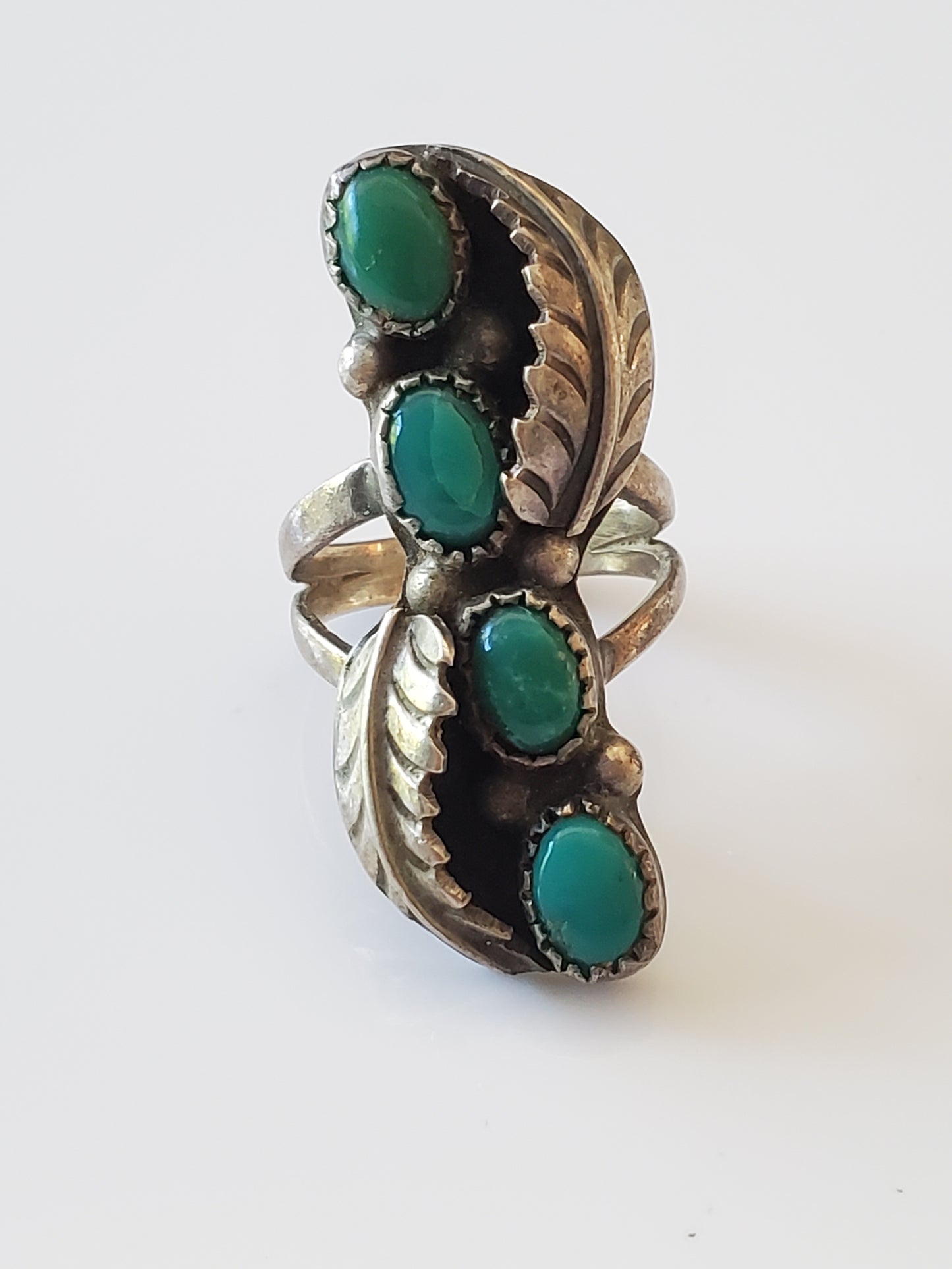 Vintage Turquoise Navette Sterling Silver Ring