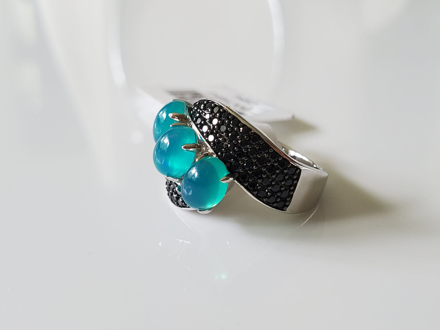 JTV Ethiopian Opal Ring with Black Sterling Silver Ring – Size 5