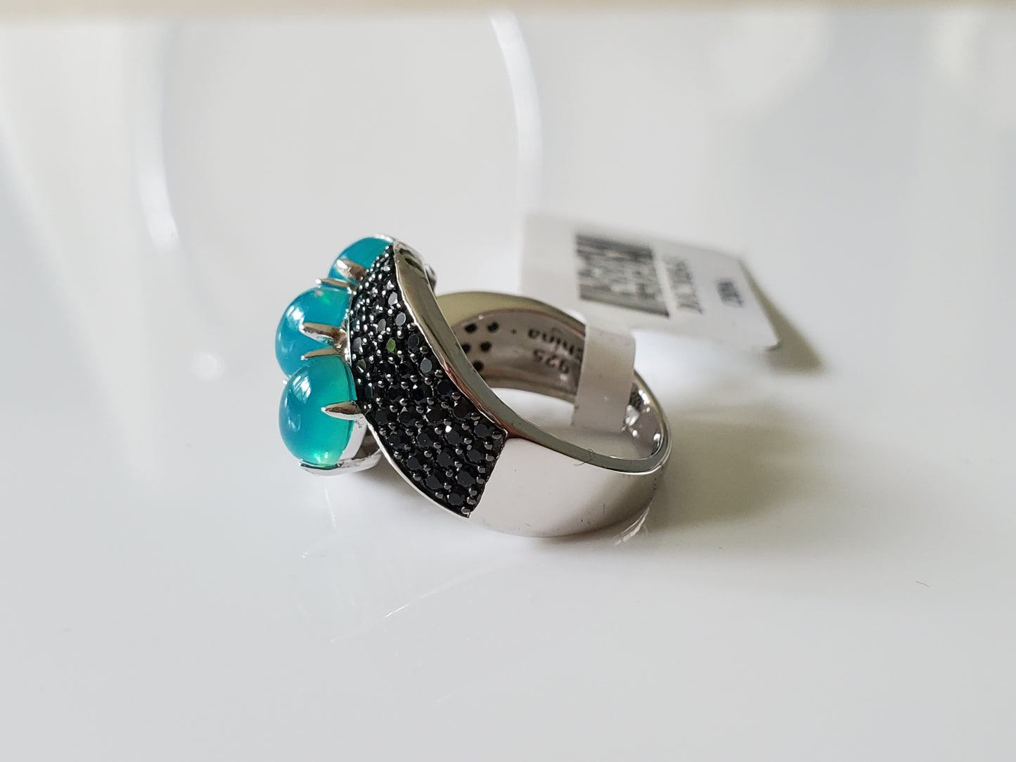 JTV Ethiopian Opal Ring with Black Sterling Silver Ring – Size 5