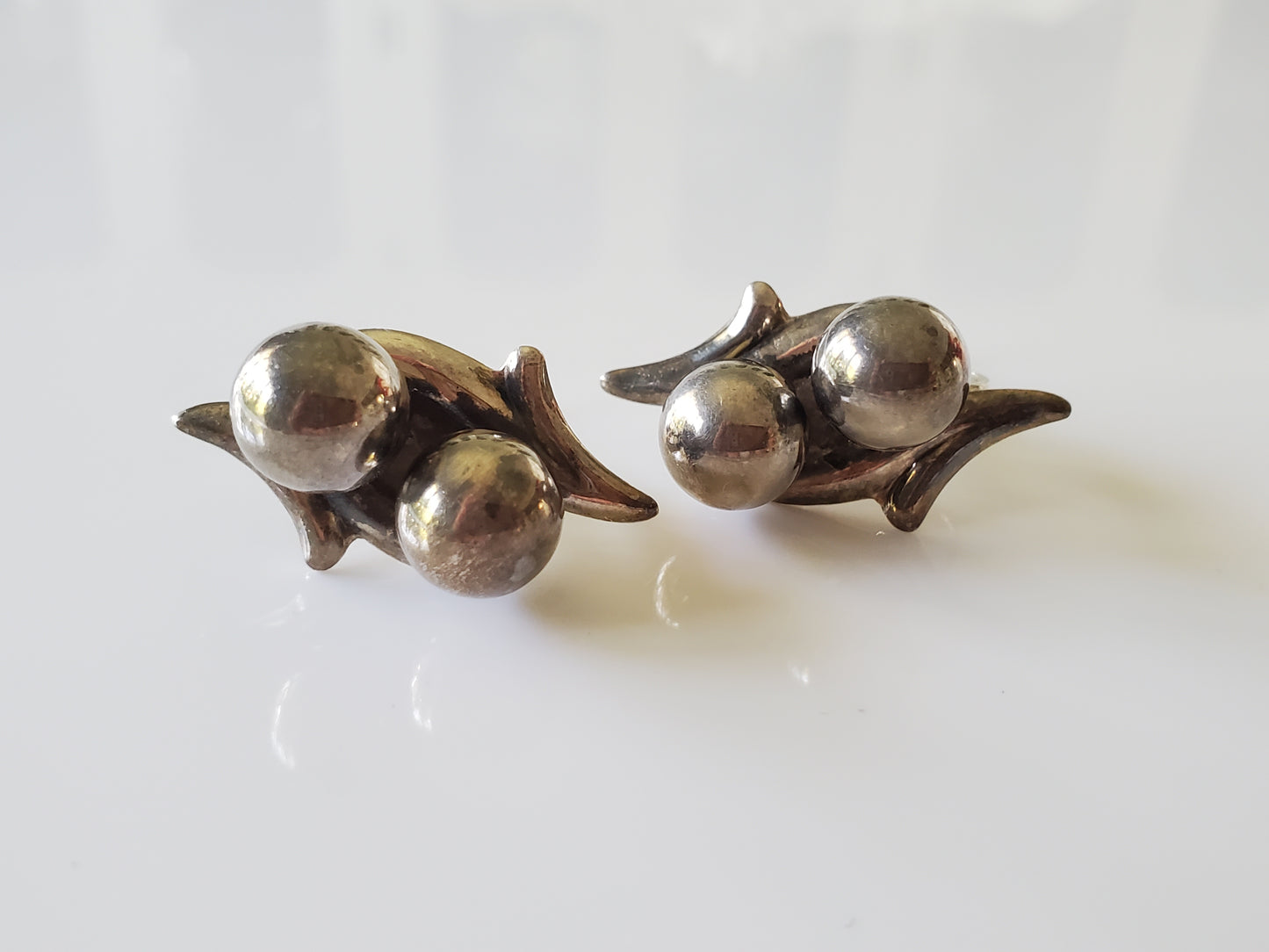 Vintage AM Mexico Sterling Silver Double Ball Screw On Earrings