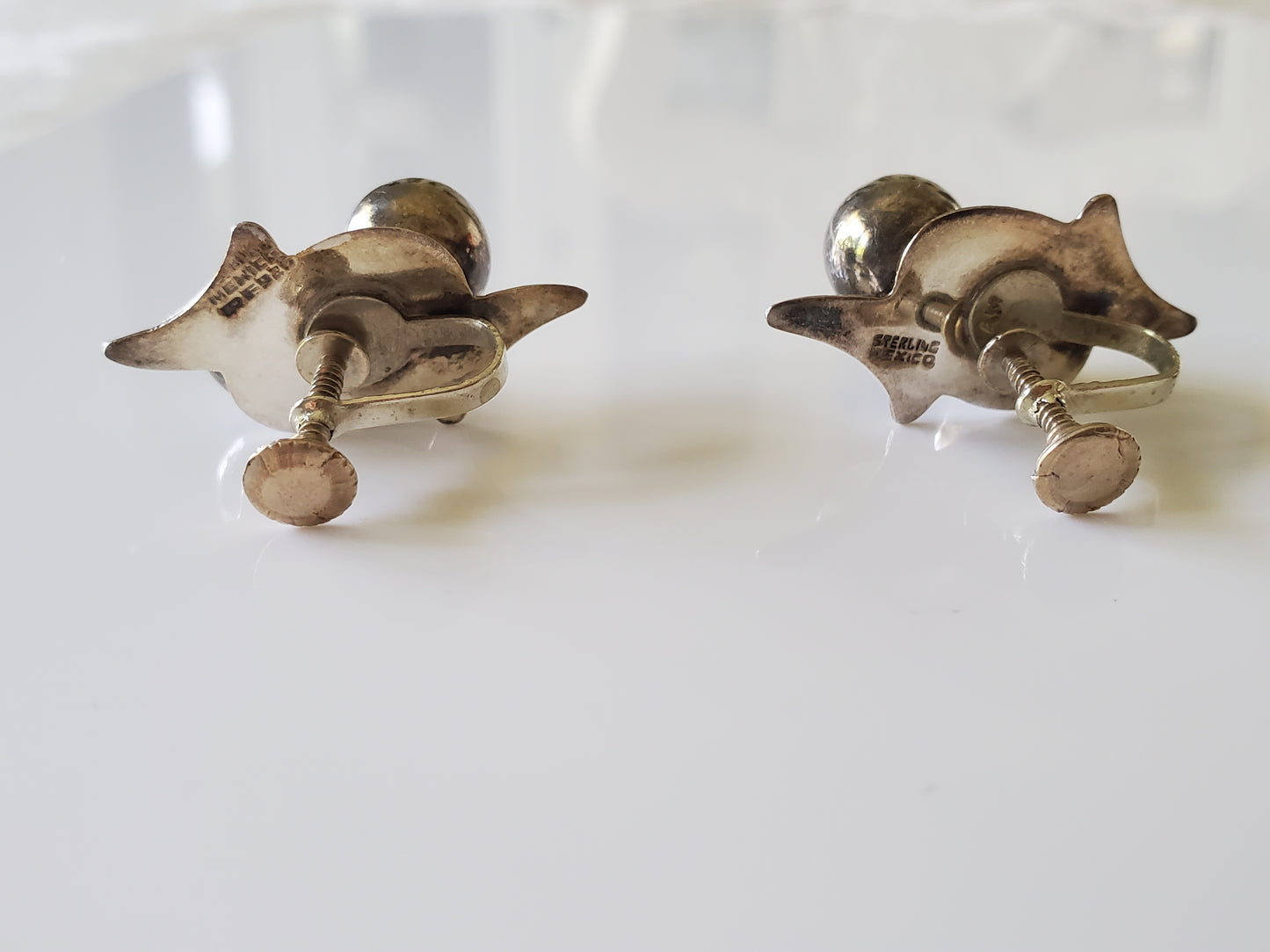 Vintage AM Mexico Sterling Silver Double Ball Screw On Earrings