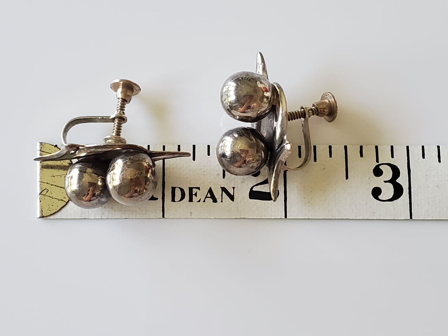 Vintage AM Mexico Sterling Silver Double Ball Screw On Earrings