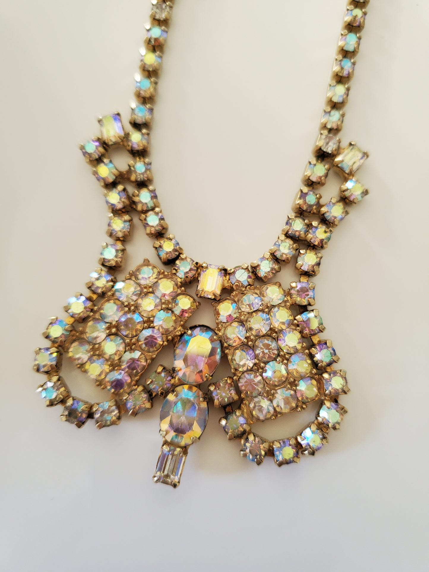 Stunning Vintage Aurora Borealis Rhinestone Bib Choker with Bracelet